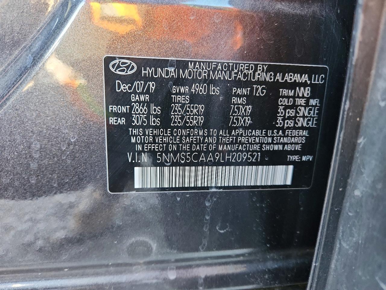 2020 Hyundai Santa Fe Limited 2.0t Gray vin: 5NMS5CAA9LH209521