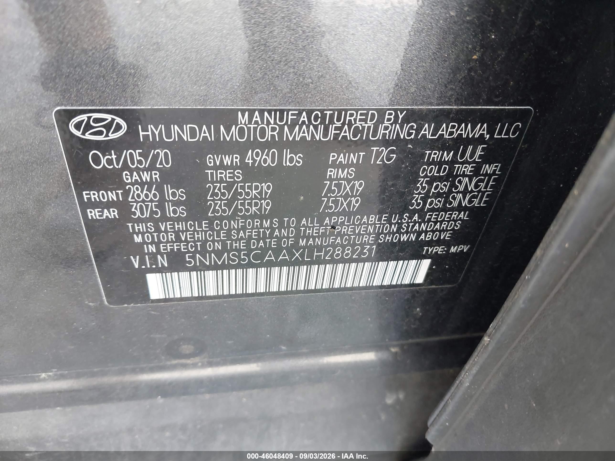2020 Hyundai Santa Fe Limited 2.0t Gray vin: 5NMS5CAAXLH288231