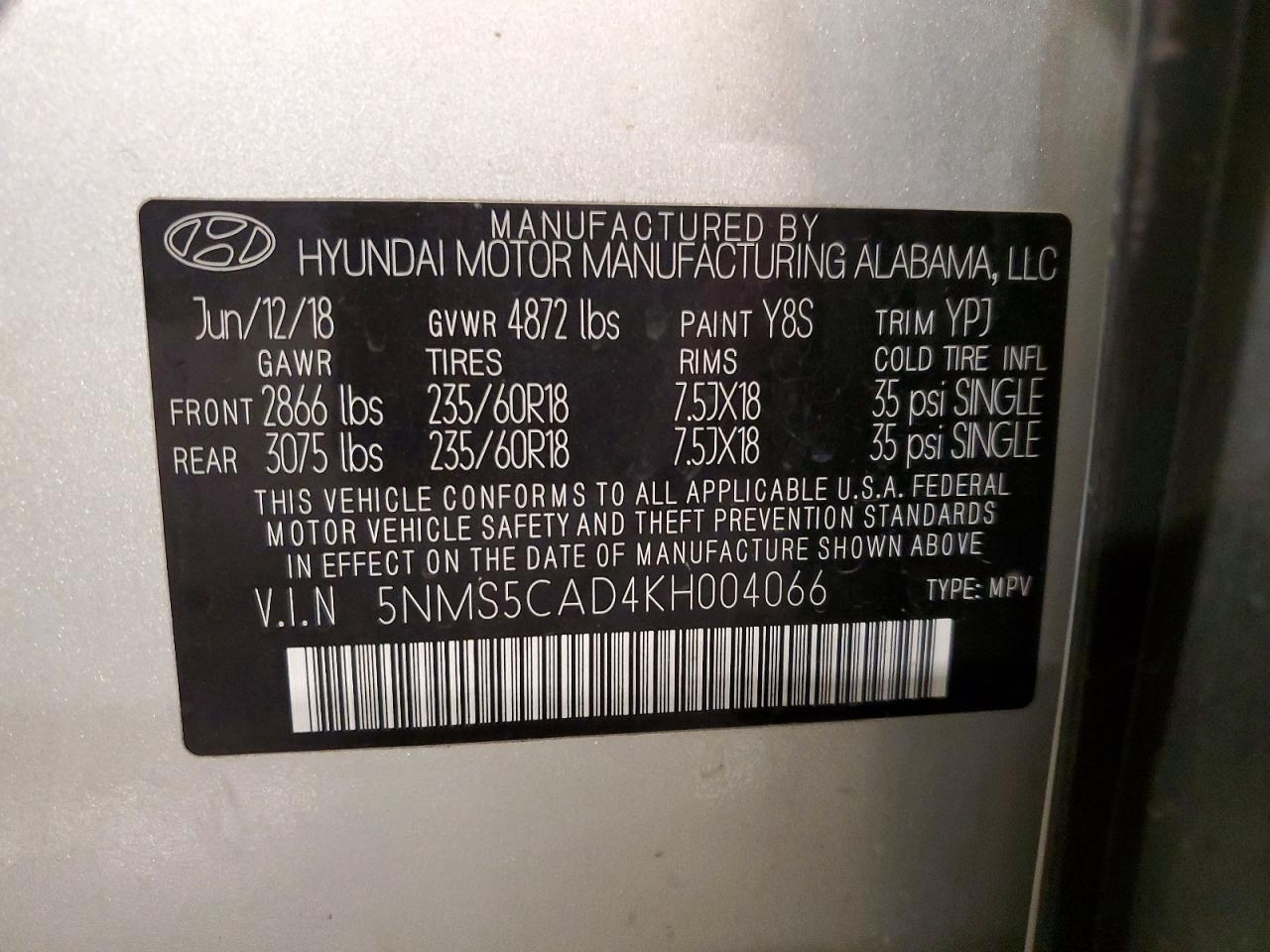 2019 Hyundai Santa Fe Ultimate 2.4l Silver vin: 5NMS5CAD4KH004066