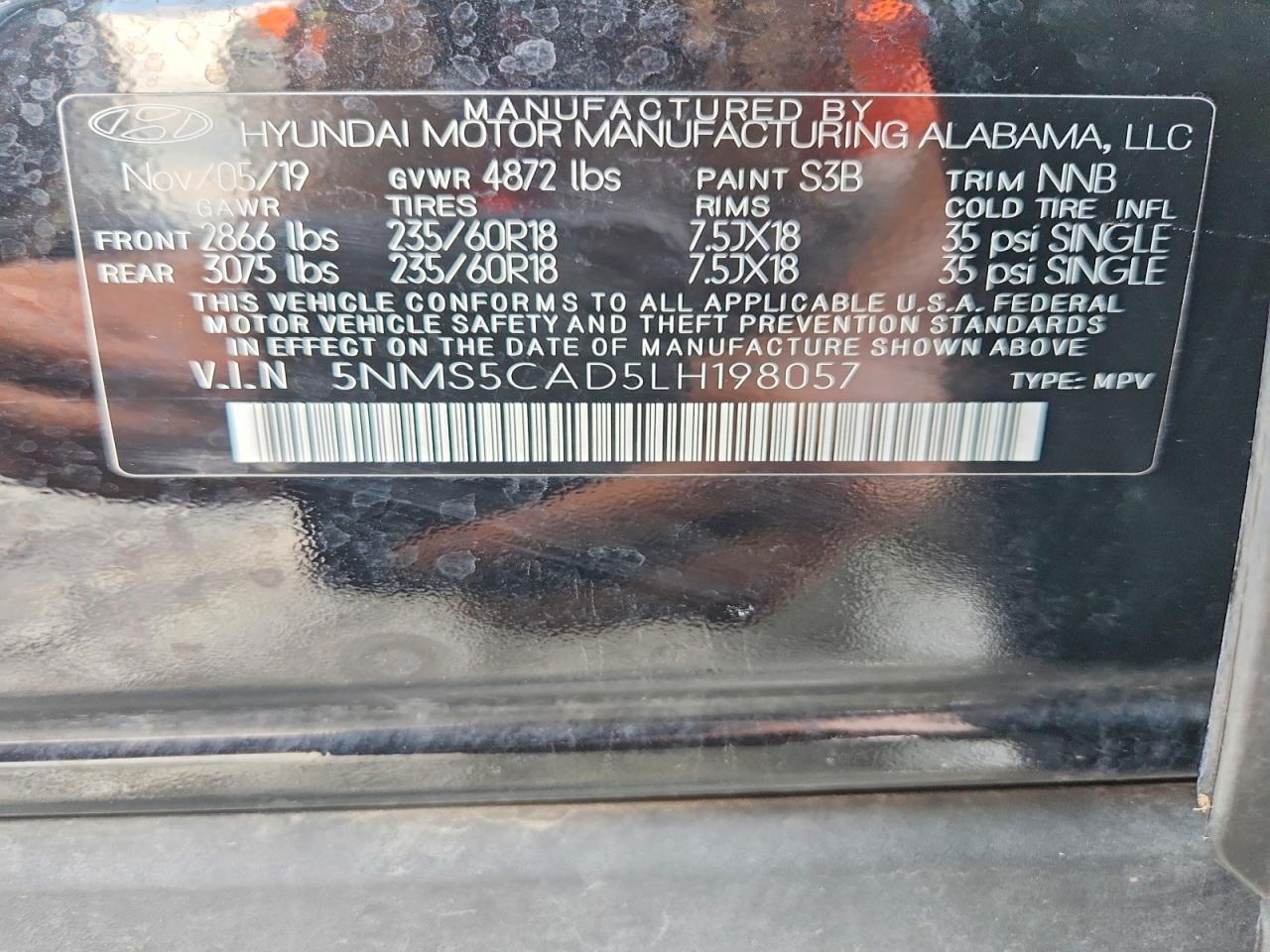 2020 Hyundai Santa Fe Limited Black vin: 5NMS5CAD5LH198057