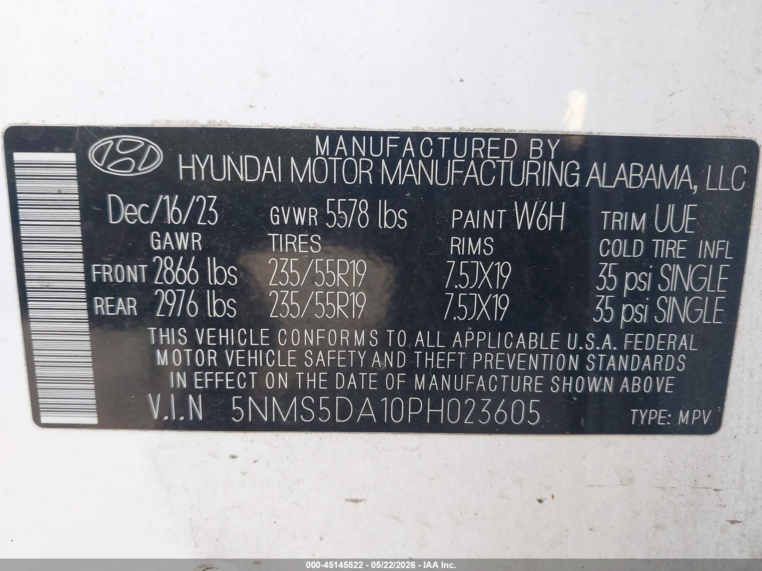 2023 Hyundai Santa Fe Hybrid Limited White vin: 5NMS5DA10PH023605