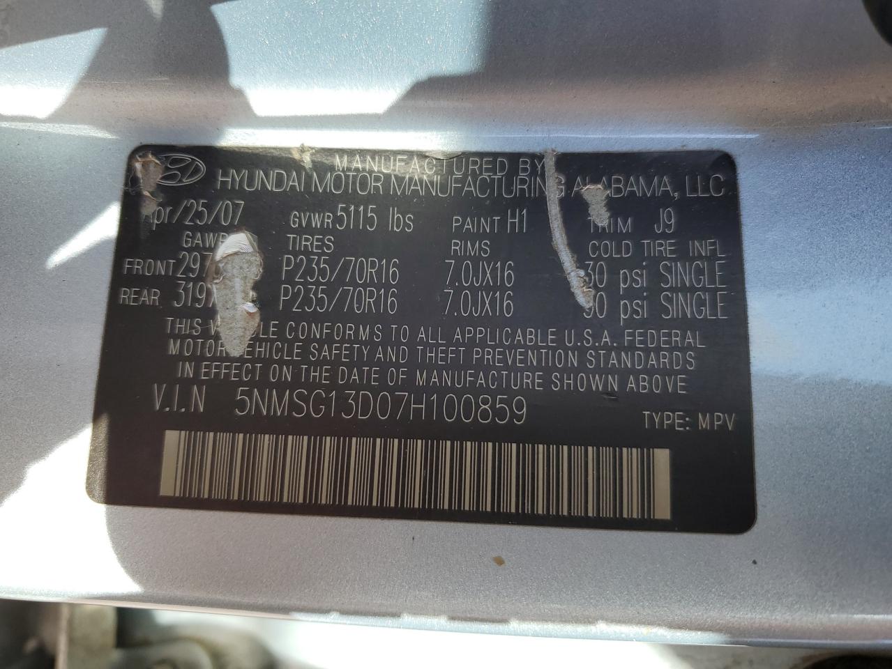 2007 Hyundai Santa Fe Gls Silver vin: 5NMSG13D07H100859