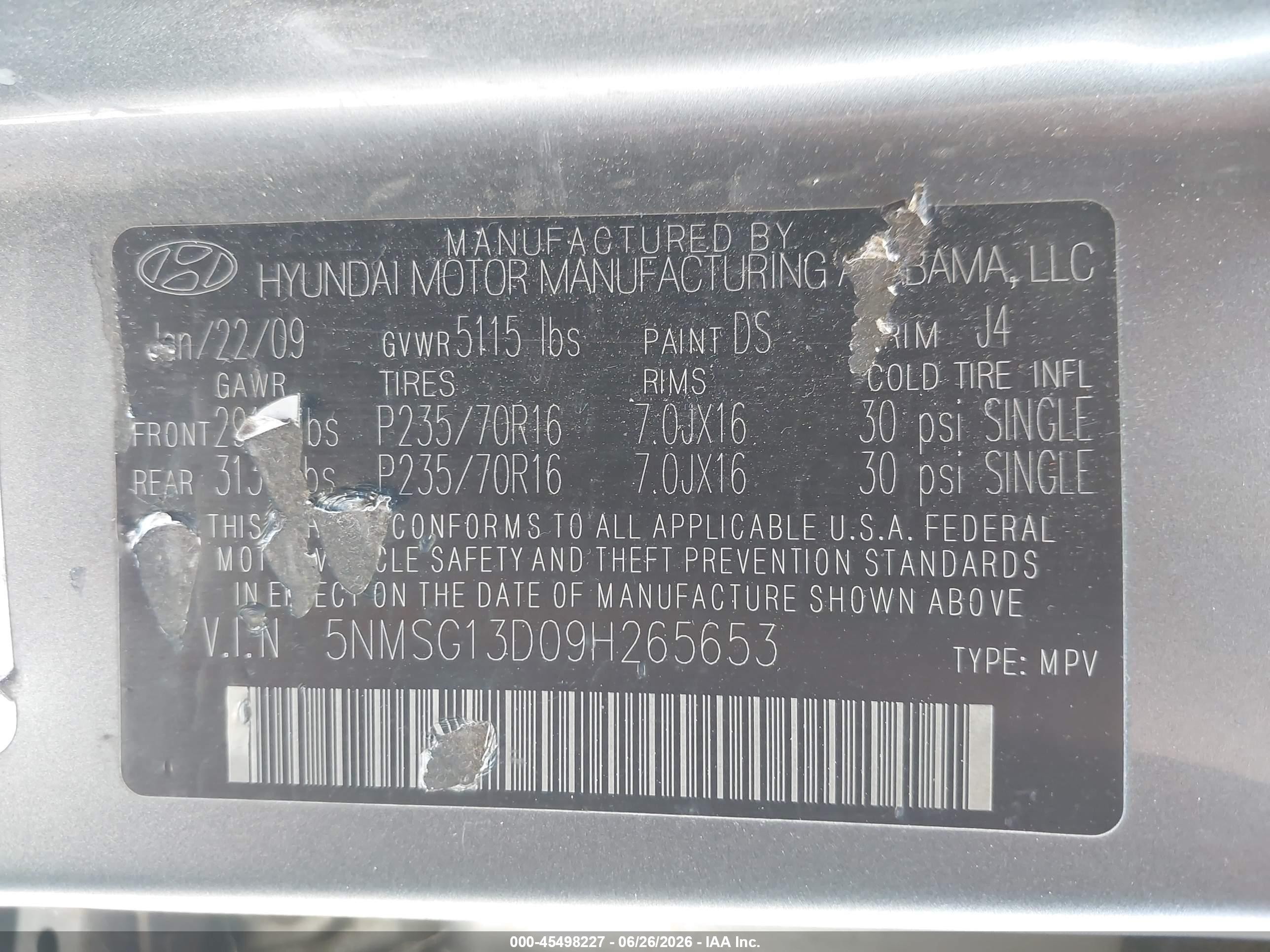 2009 Hyundai Santa Fe Gls Gray vin: 5NMSG13D09H265653