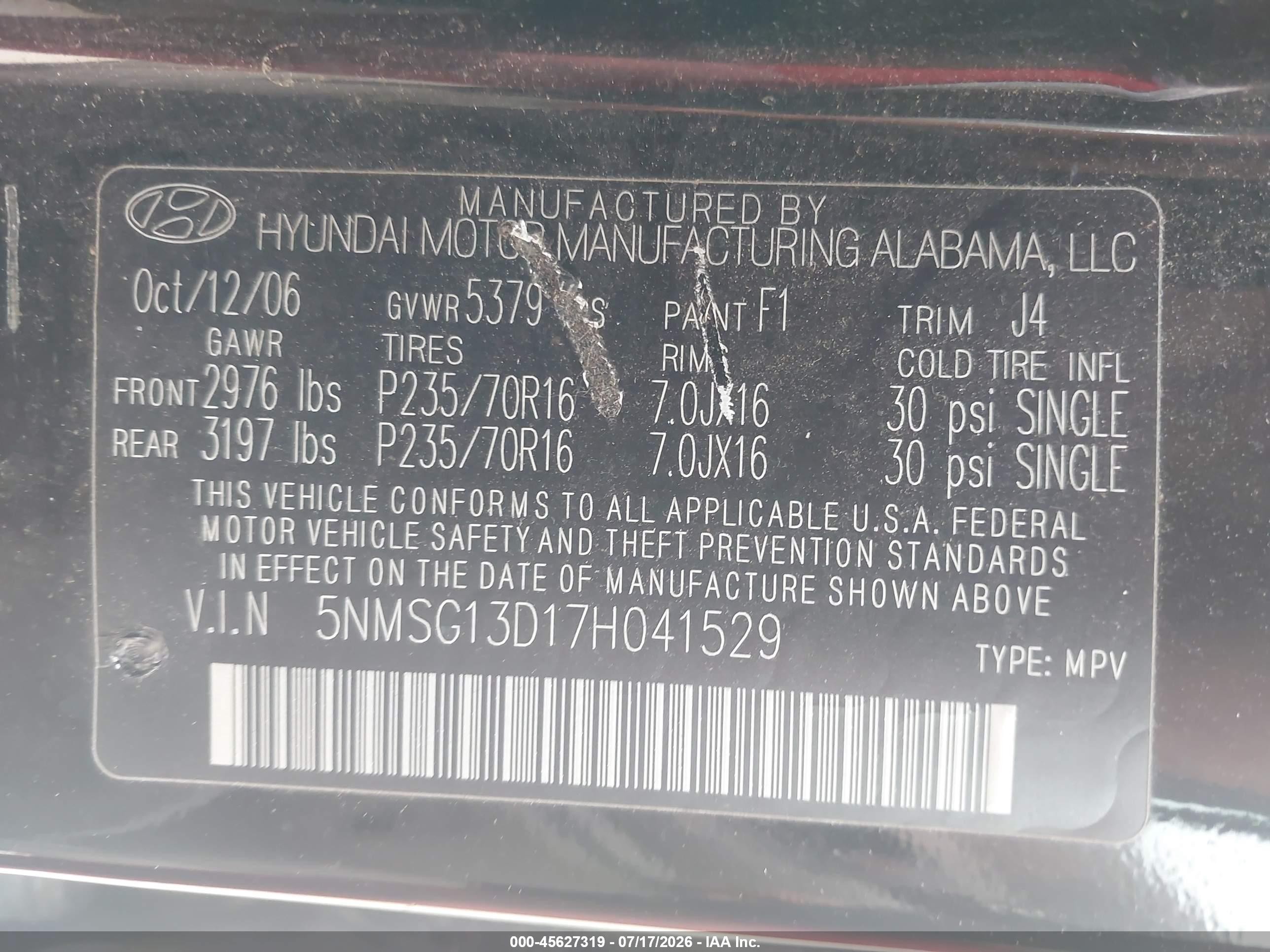 2007 Hyundai Santa Fe Gls Черный vin: 5NMSG13D17H041529