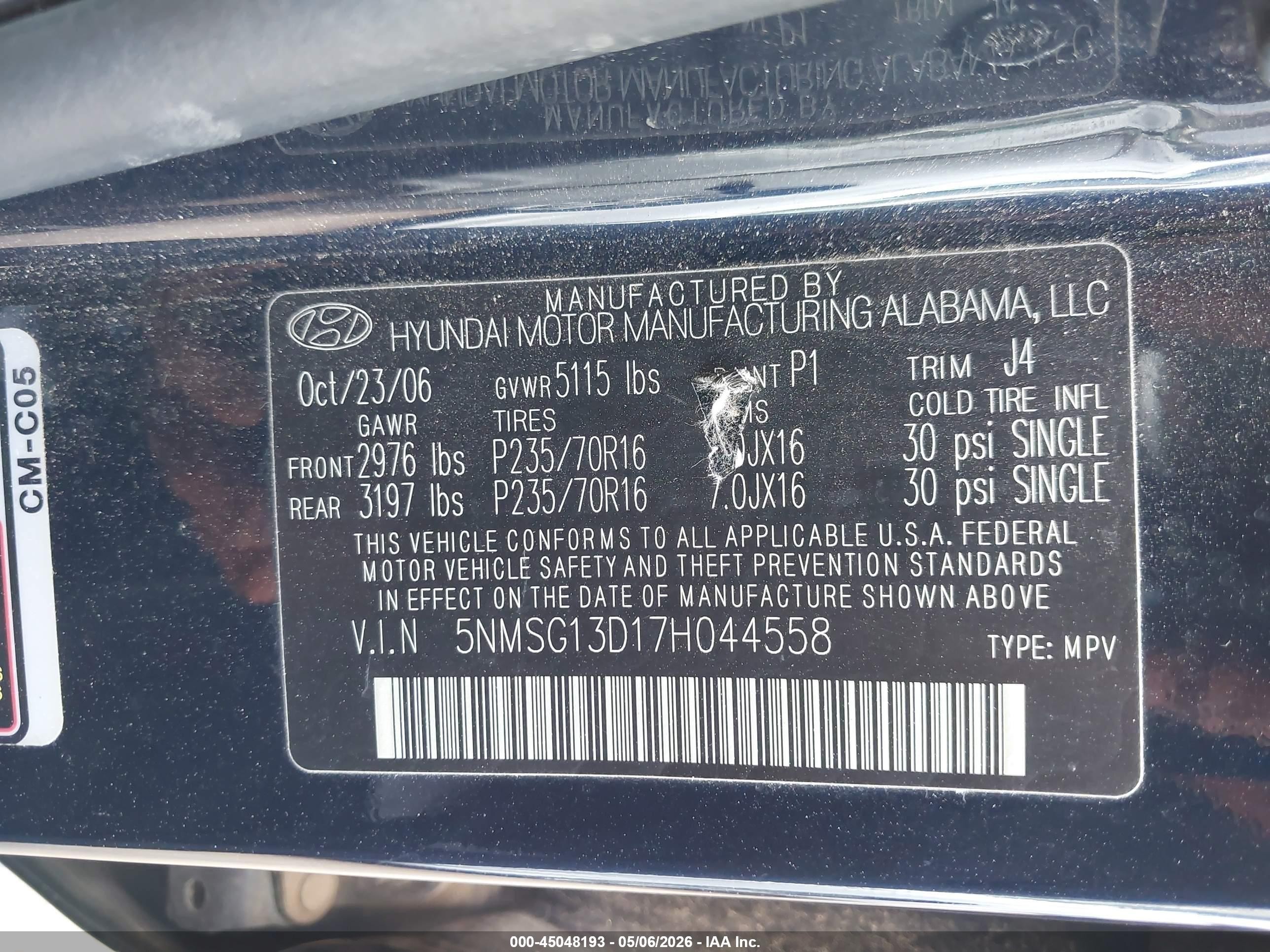 2007 Hyundai Santa Fe Gls Black vin: 5NMSG13D17H044558