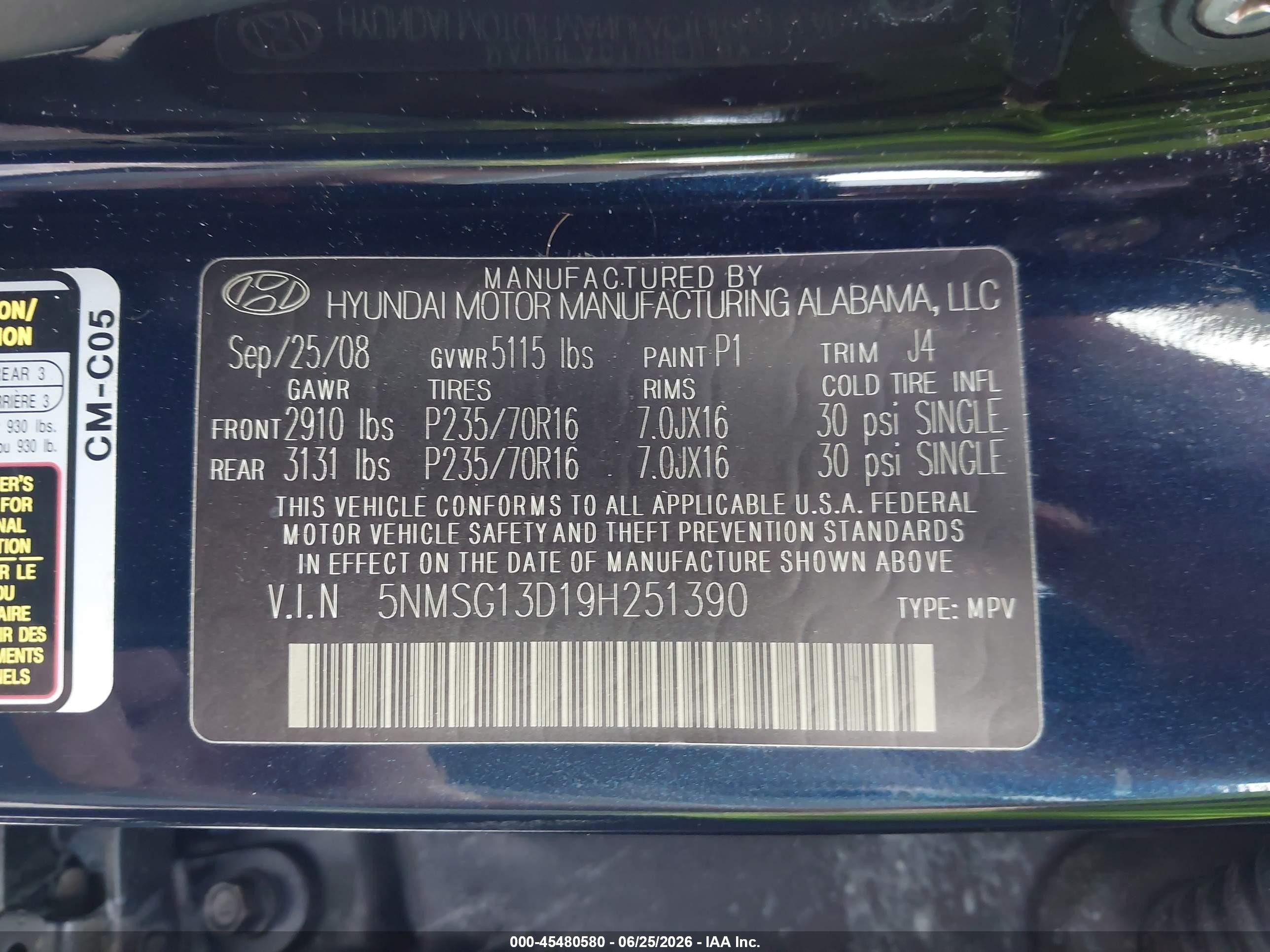 2009 Hyundai Santa Fe Gls Black vin: 5NMSG13D19H251390