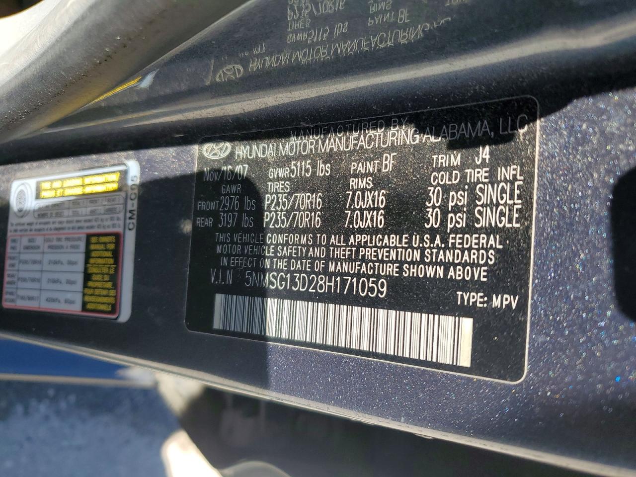 2008 Hyundai Santa Fe Gls Gray vin: 5NMSG13D28H171059