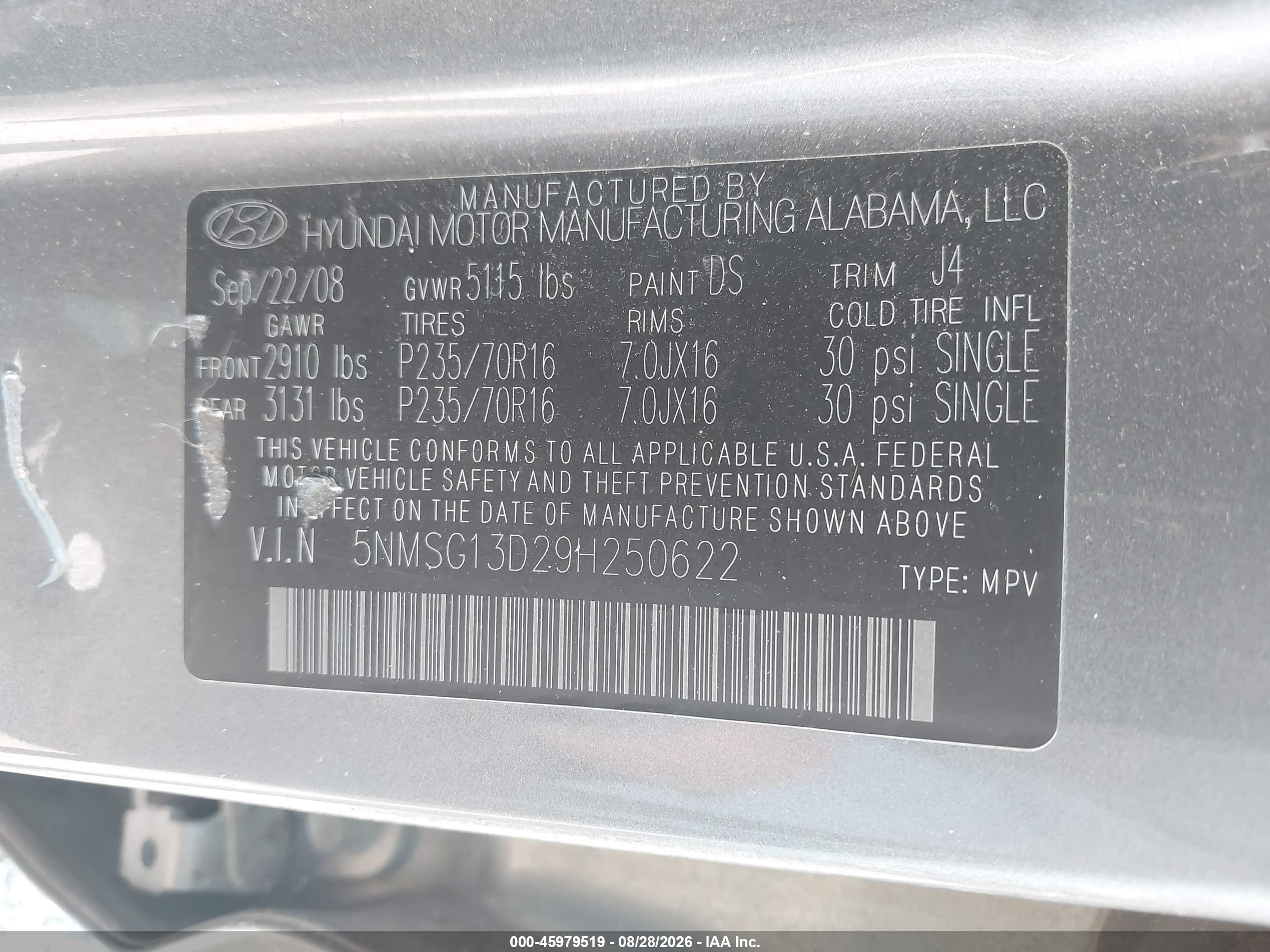 2009 Hyundai Santa Fe Gls Gray vin: 5NMSG13D29H250622