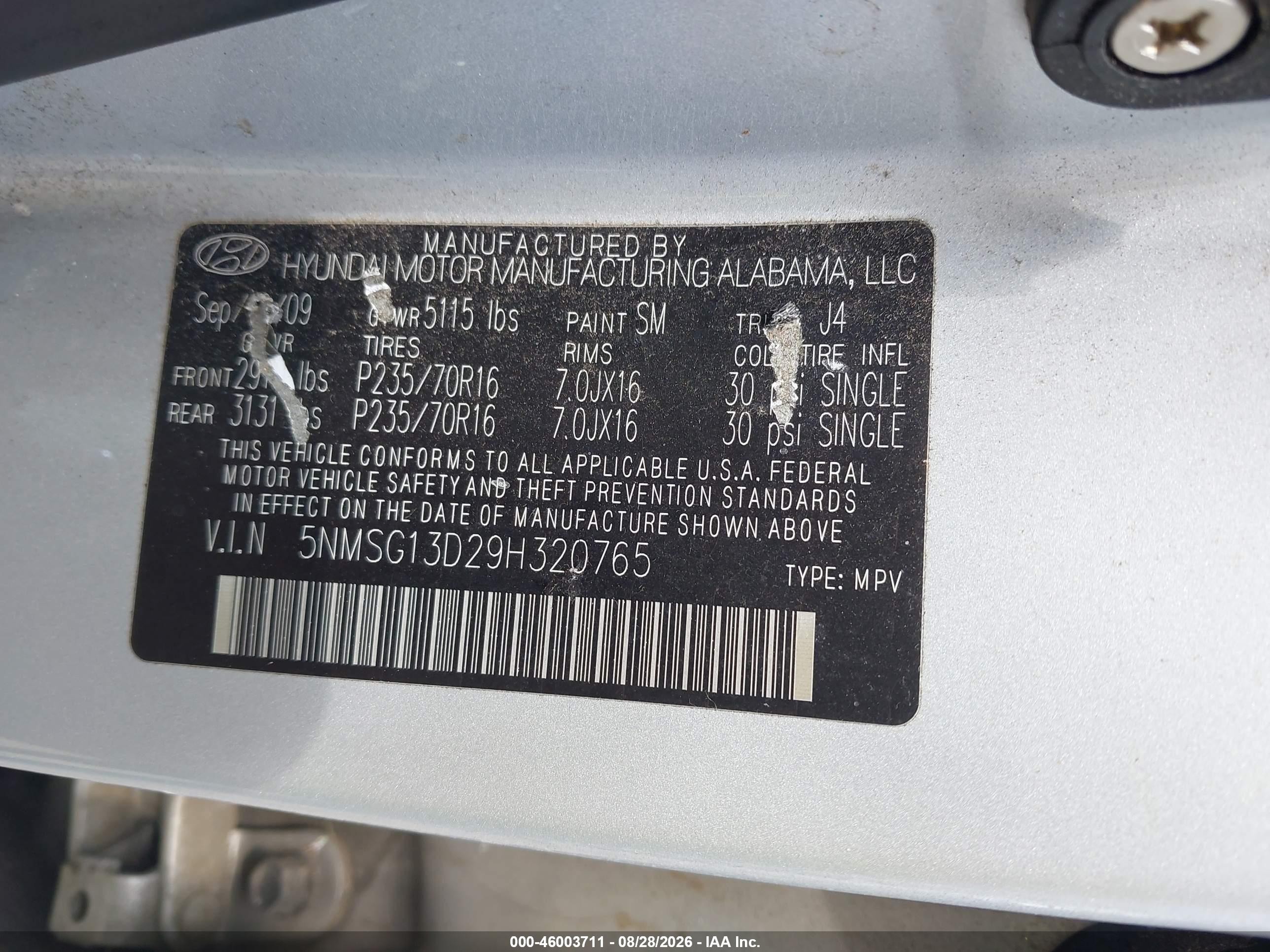2009 Hyundai Santa Fe Gls Silver vin: 5NMSG13D29H320765