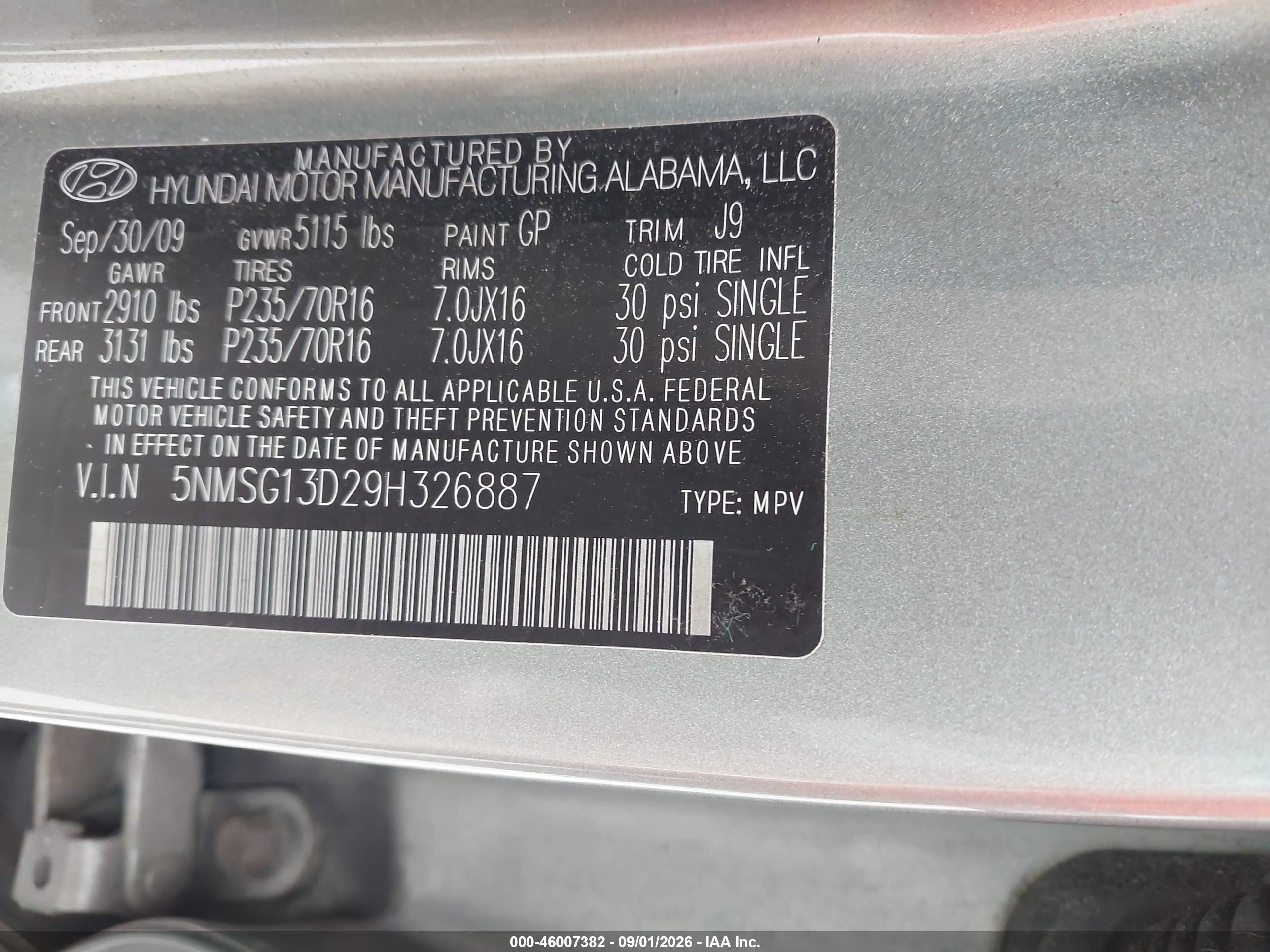 2009 Hyundai Santa Fe Gls Gray vin: 5NMSG13D29H326887