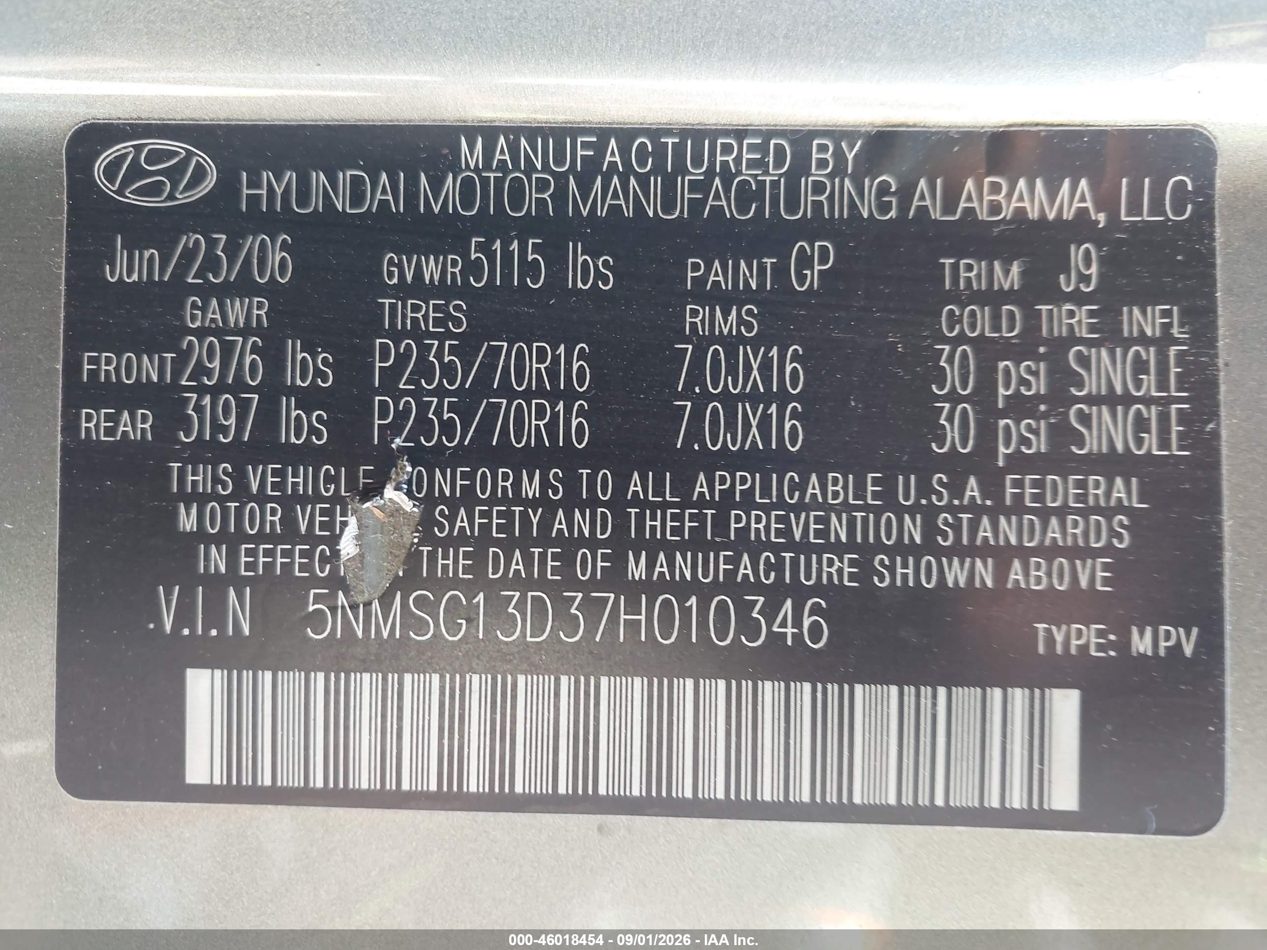 2007 Hyundai Santa Fe Gls Зеленый vin: 5NMSG13D37H010346