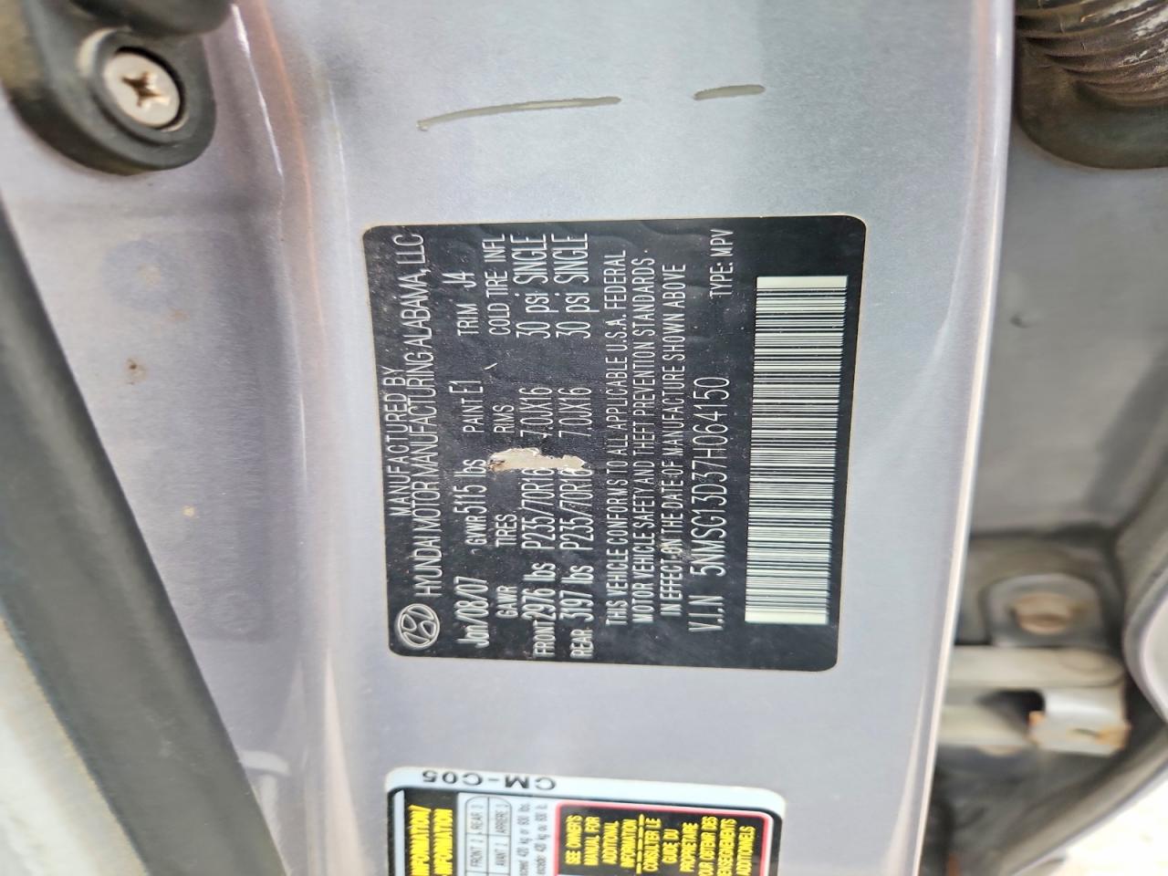 2007 Hyundai Santa Fe Gls Gray vin: 5NMSG13D37H064150