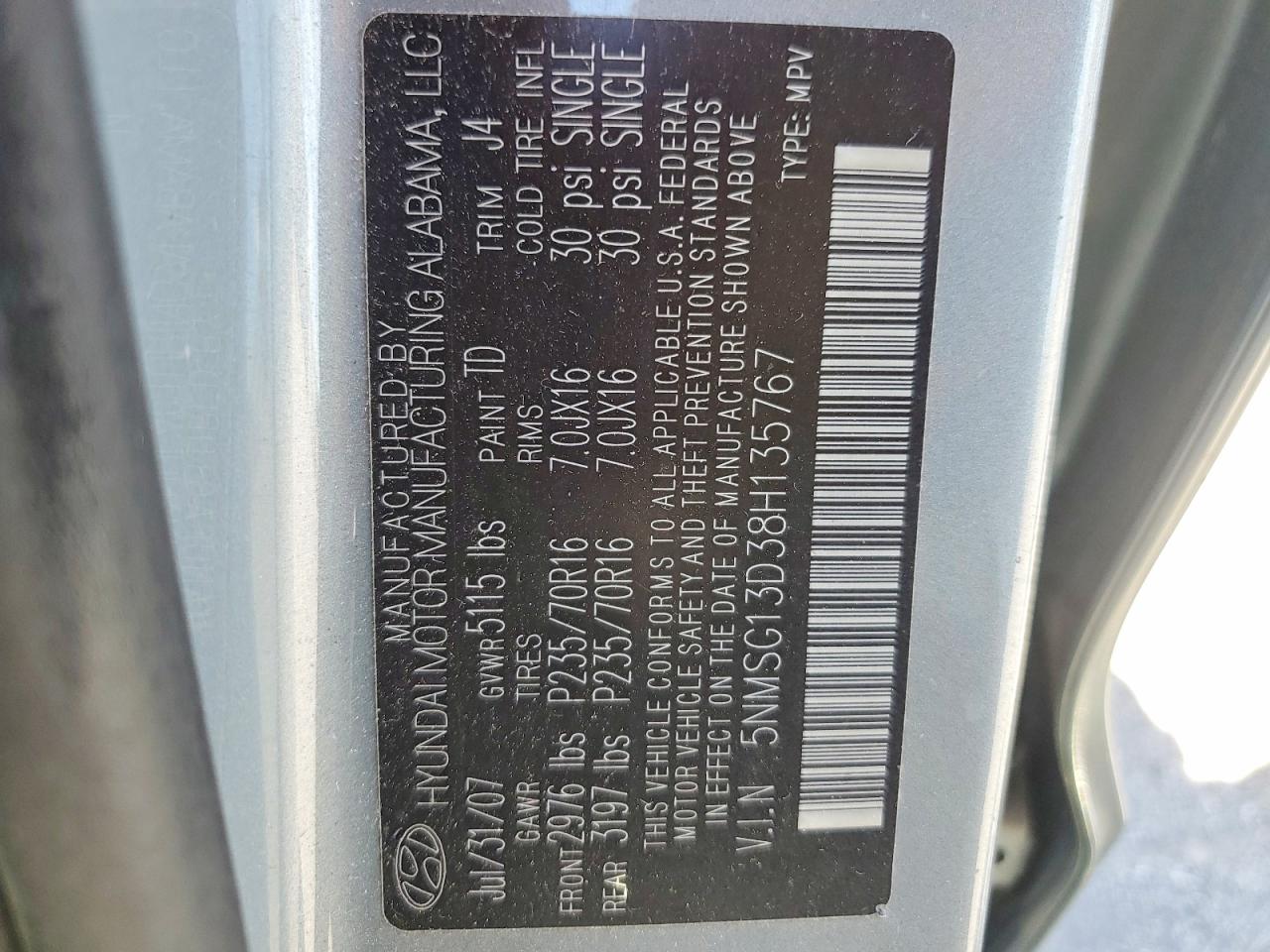 2008 Hyundai Santa Fe Gls Gray vin: 5NMSG13D38H135767