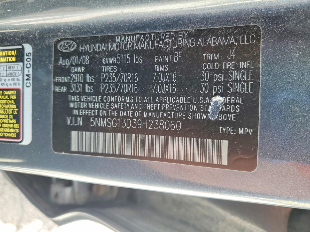2009 Hyundai Santa Fe Gls Синий vin: 5NMSG13D39H238060