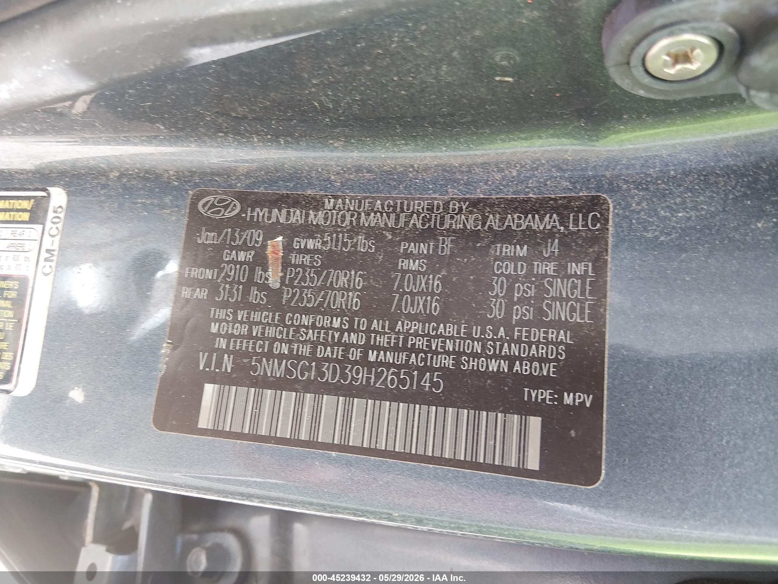 2009 Hyundai Santa Fe Gls Gray vin: 5NMSG13D39H265145