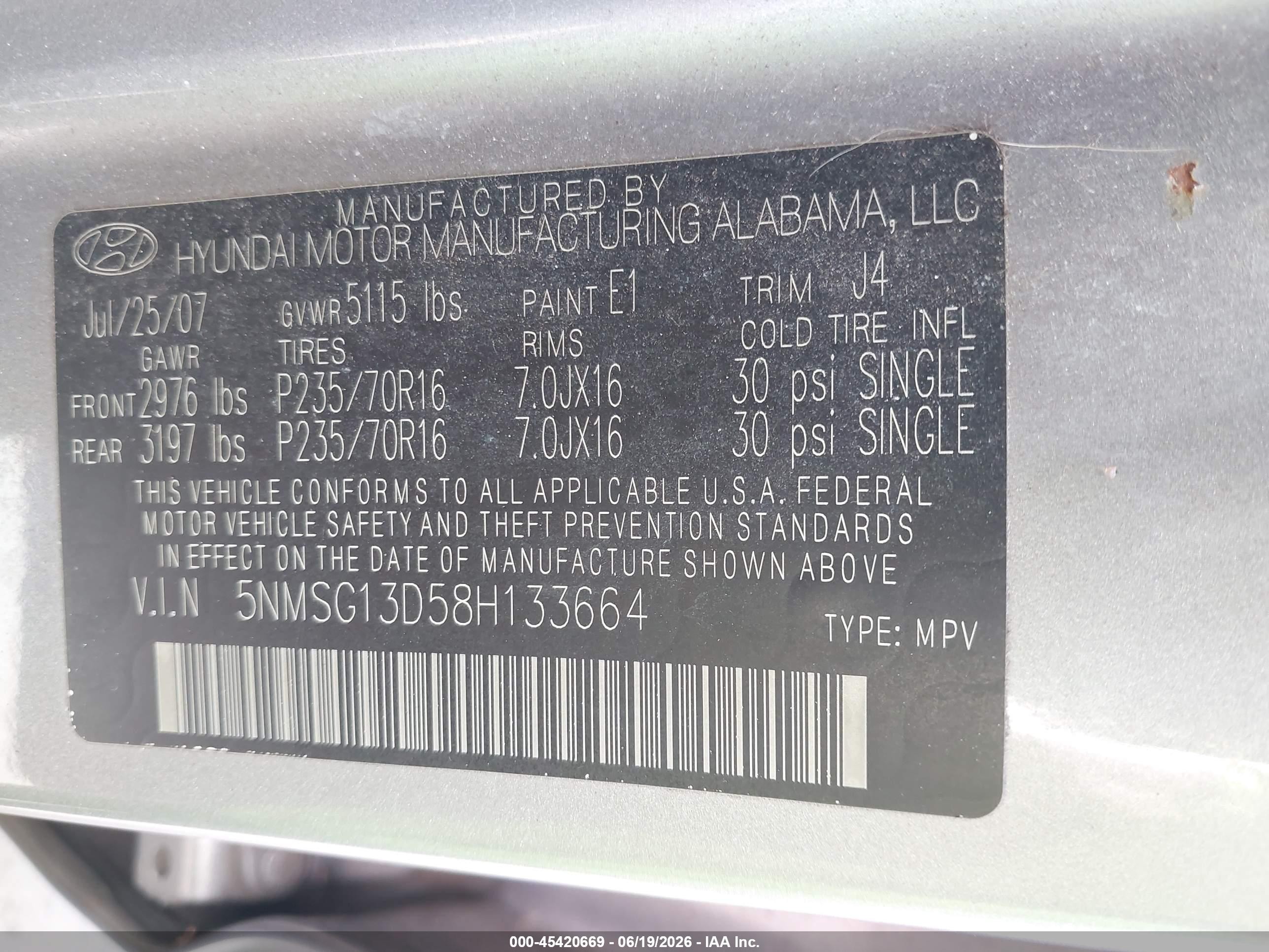 2008 Hyundai Santa Fe Gls Gray vin: 5NMSG13D58H133664