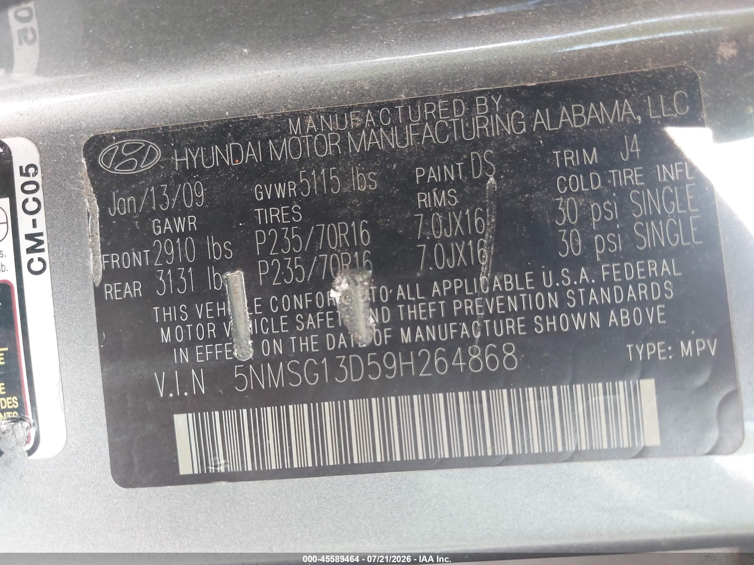 2009 Hyundai Santa Fe Gls Gray vin: 5NMSG13D59H264868