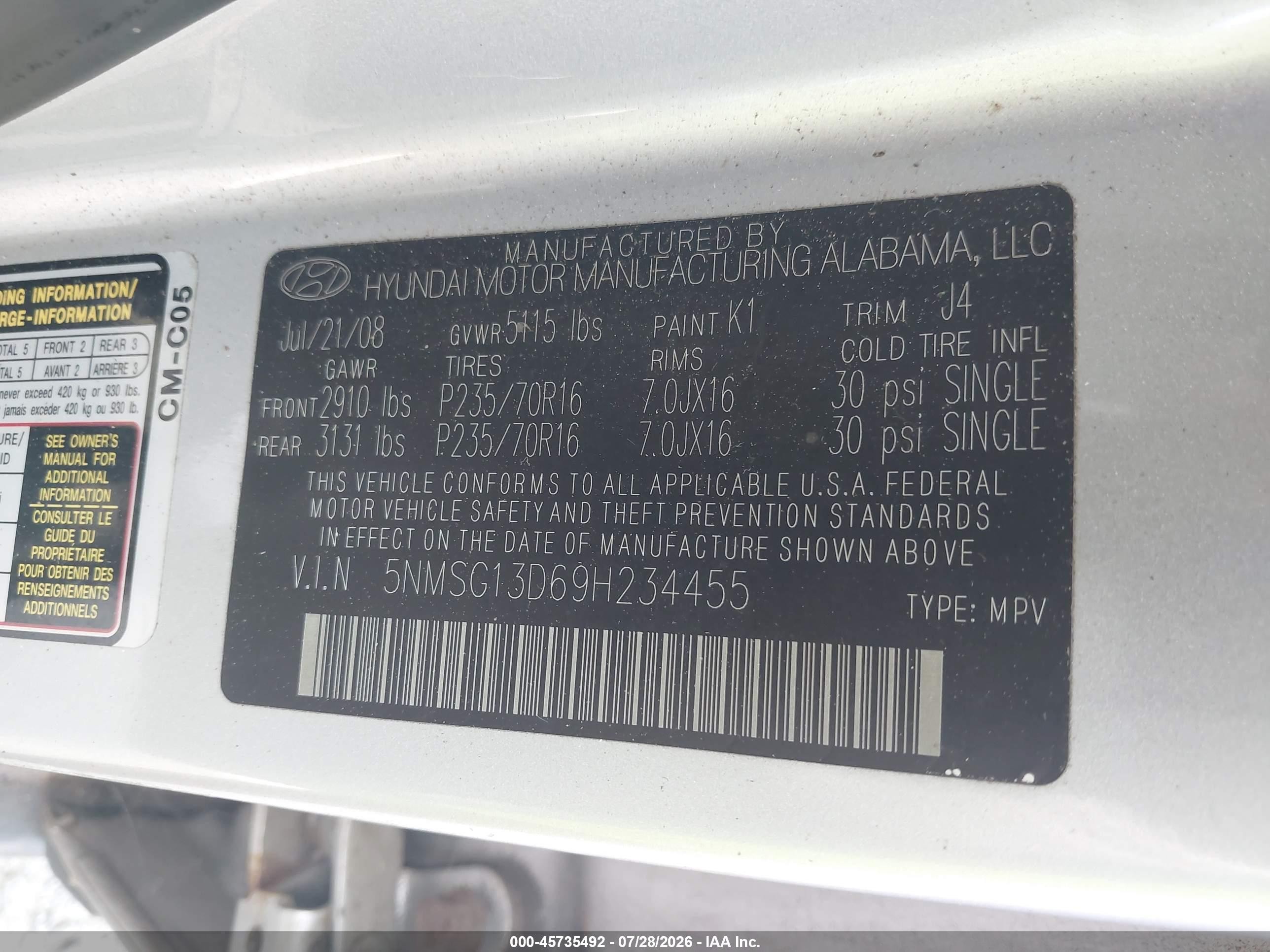 2009 Hyundai Santa Fe Gls Серебряный vin: 5NMSG13D69H234455