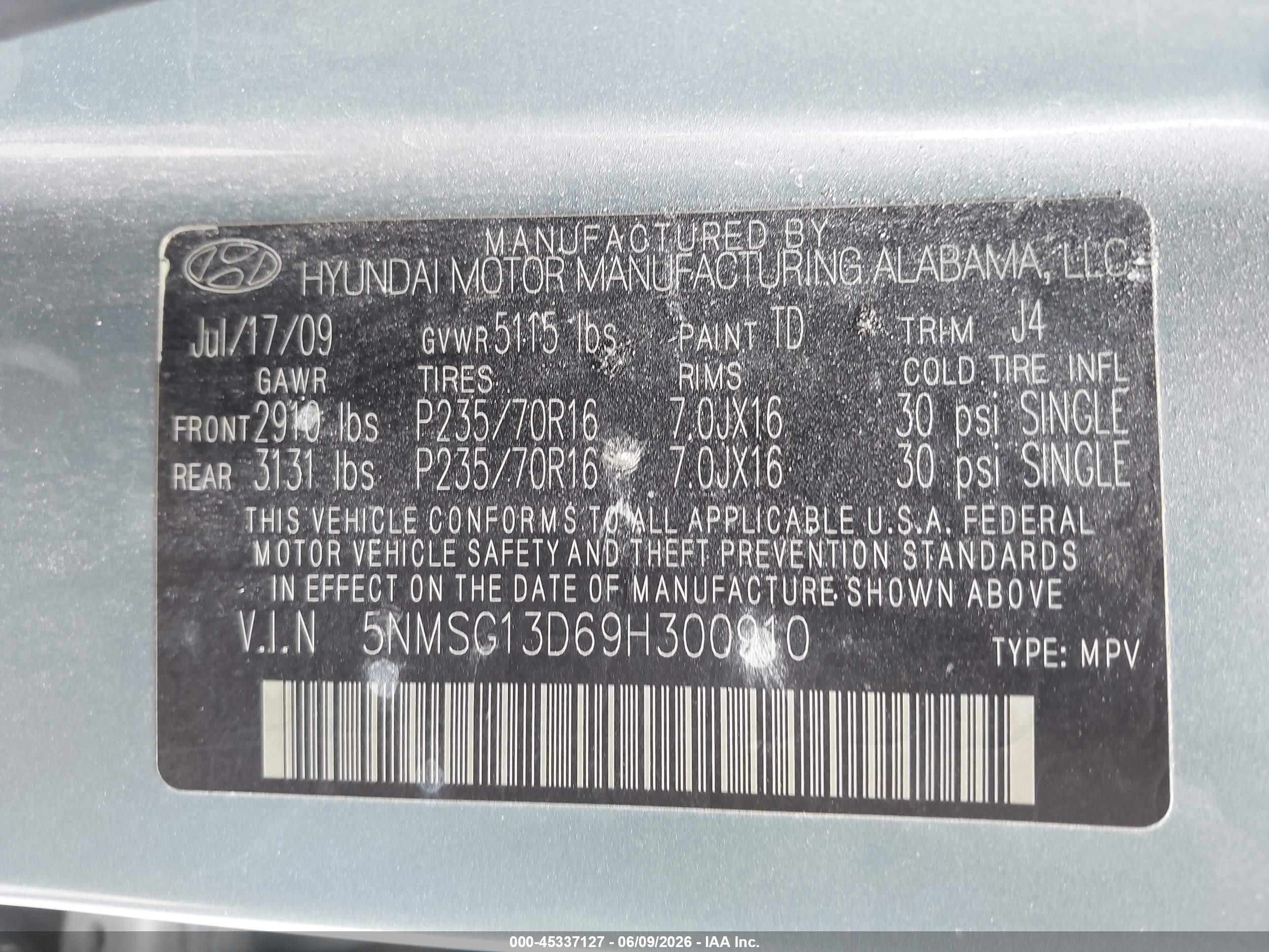 2009 Hyundai Santa Fe Gls Gray vin: 5NMSG13D69H300910