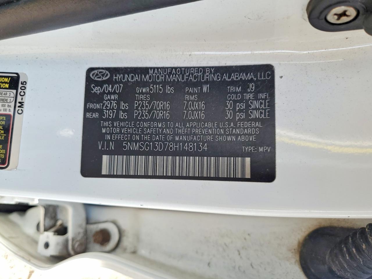 2008 Hyundai Santa Fe Gls White vin: 5NMSG13D78H148134
