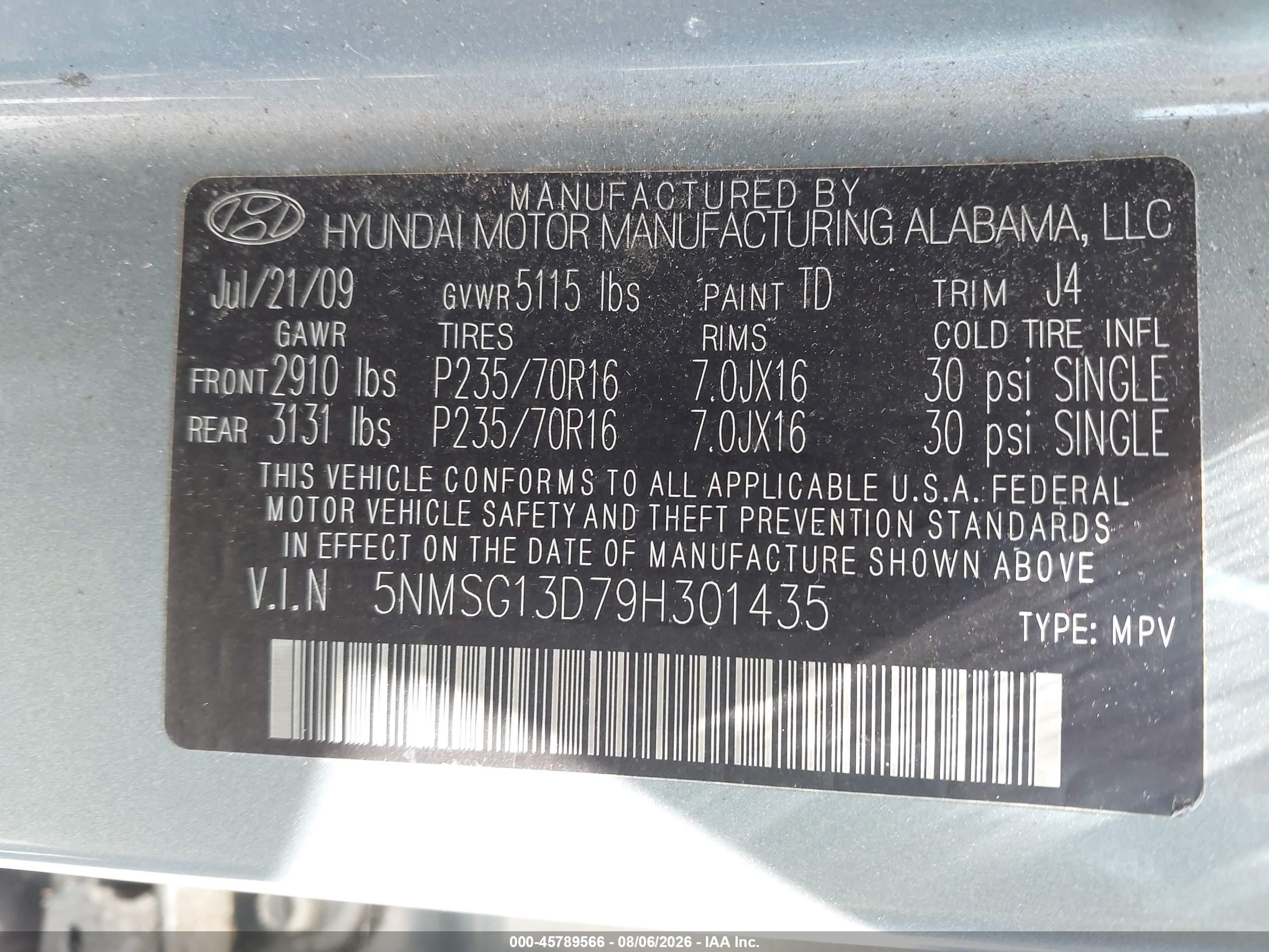 2009 Hyundai Santa Fe Gls Gray vin: 5NMSG13D79H301435