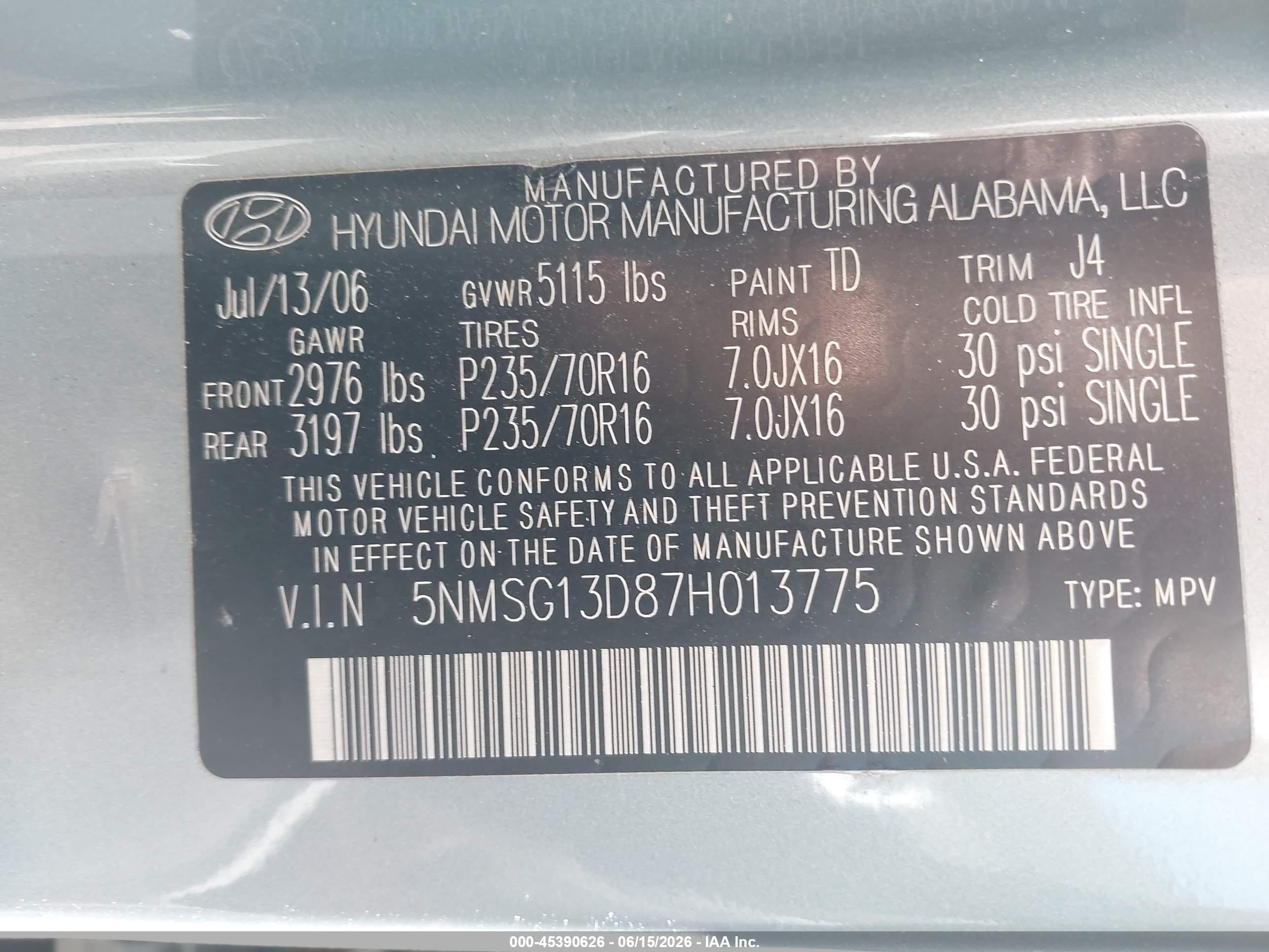 2007 Hyundai Santa Fe Gls Silver vin: 5NMSG13D87H013775