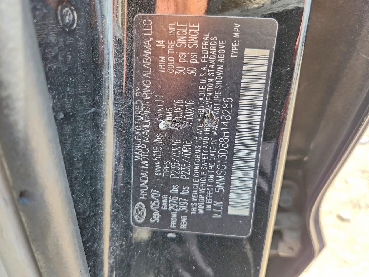 2008 Hyundai Santa Fe Gls Black vin: 5NMSG13D88H148286