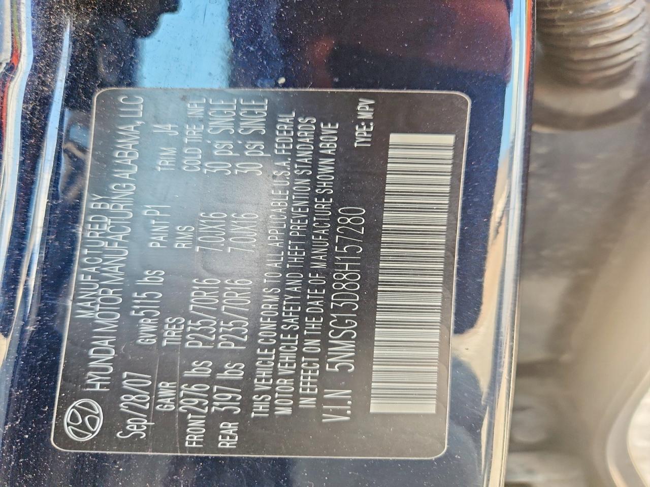 2008 Hyundai Santa Fe Gls Blue vin: 5NMSG13D88H157280