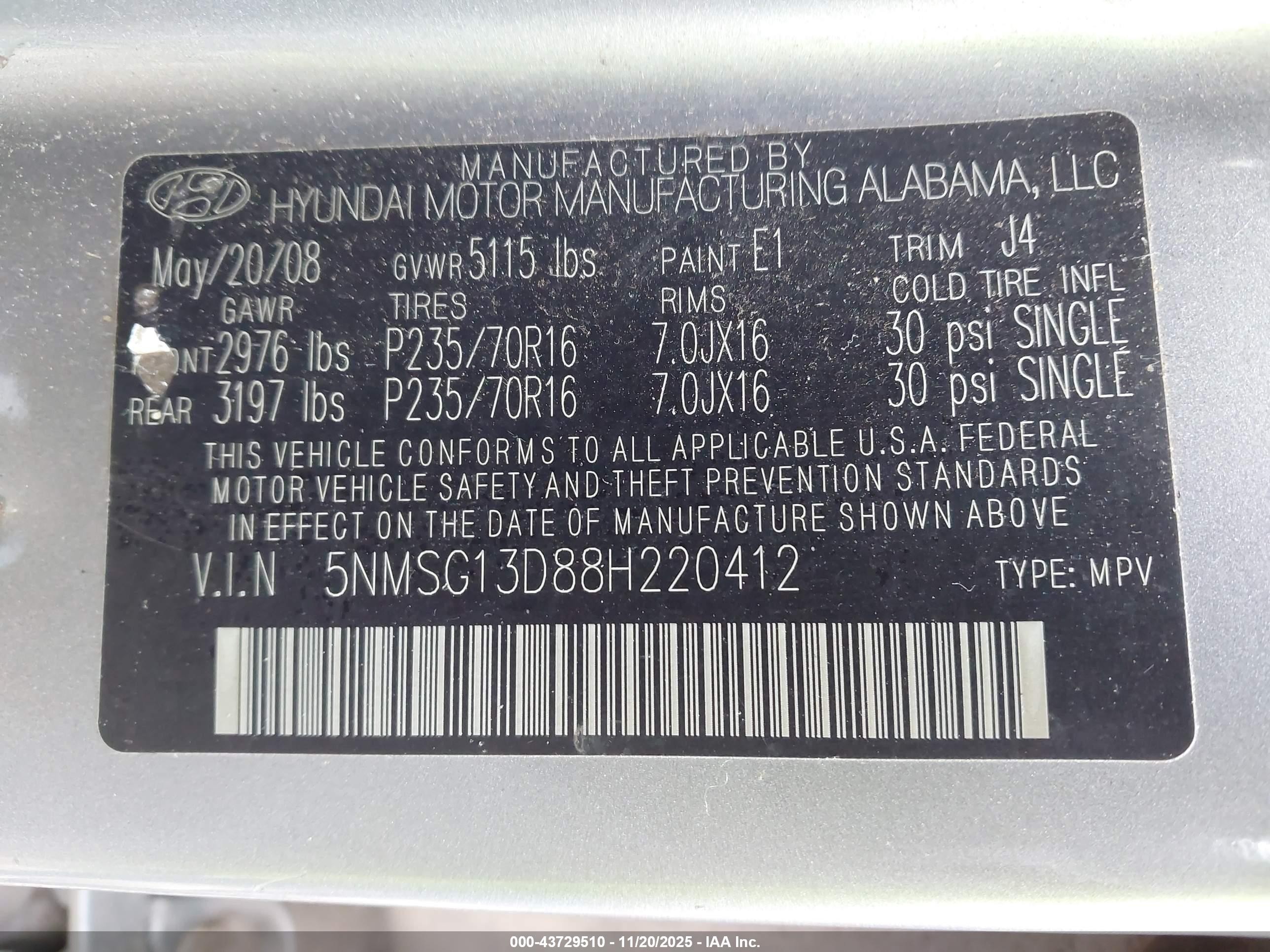 2008 Hyundai Santa Fe Gls Серый vin: 5NMSG13D88H220412
