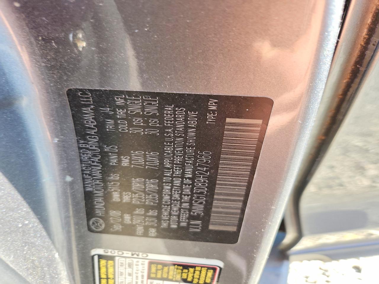 2009 Hyundai Santa Fe Gls Charcoal vin: 5NMSG13D89H247966