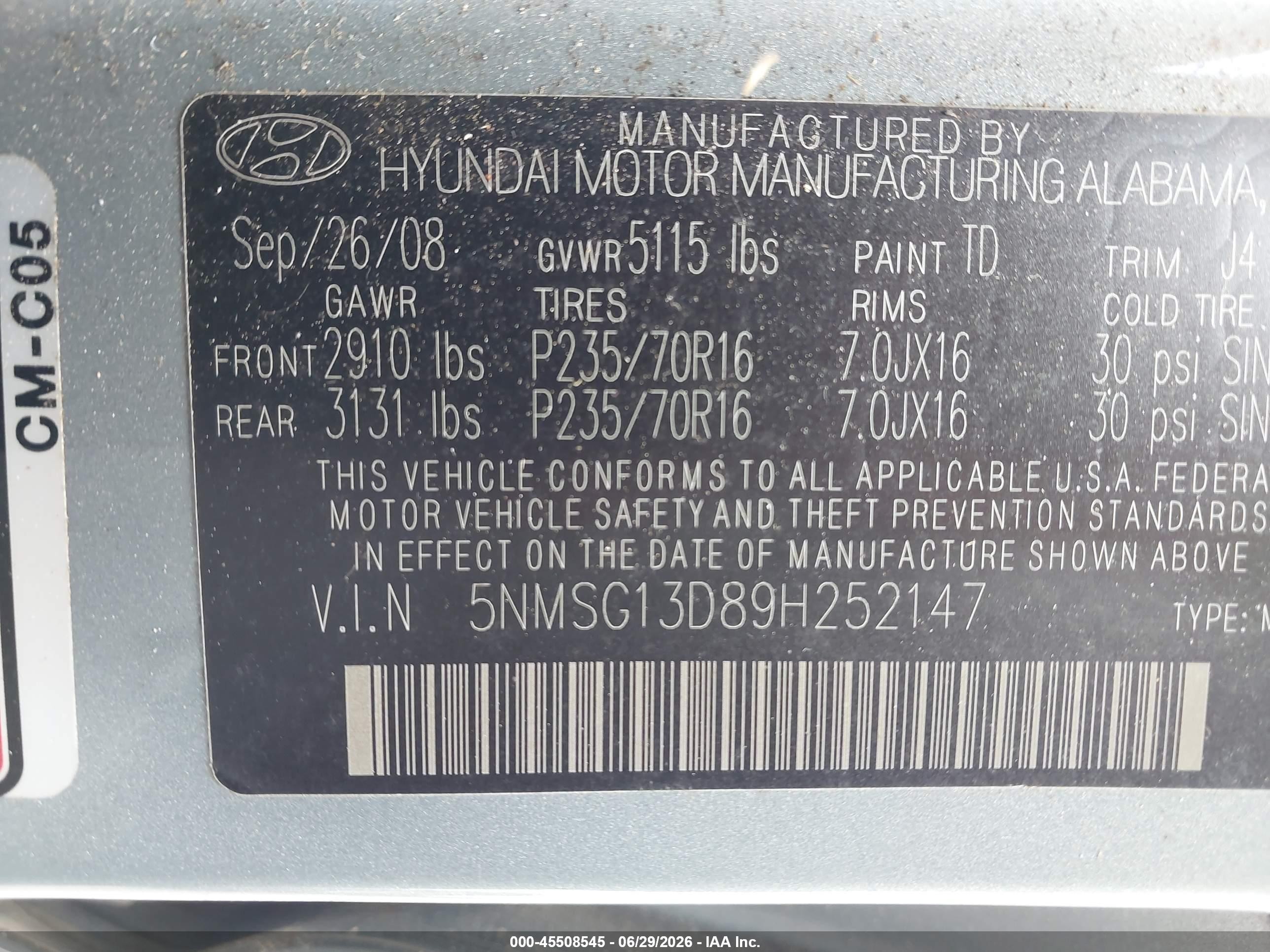 2009 Hyundai Santa Fe Gls Gray vin: 5NMSG13D89H252147