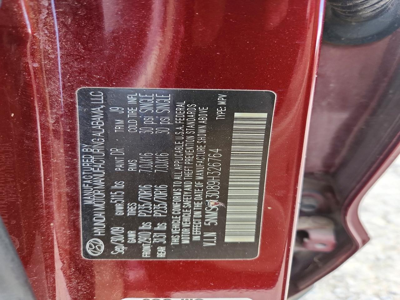 2009 Hyundai Santa Fe Gls Burgundy vin: 5NMSG13D89H326764