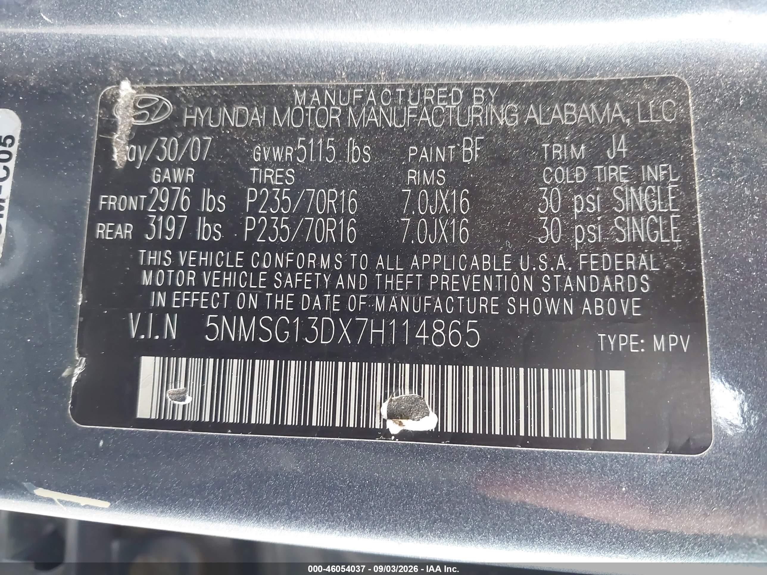 2007 Hyundai Santa Fe Gls Серый vin: 5NMSG13DX7H114865
