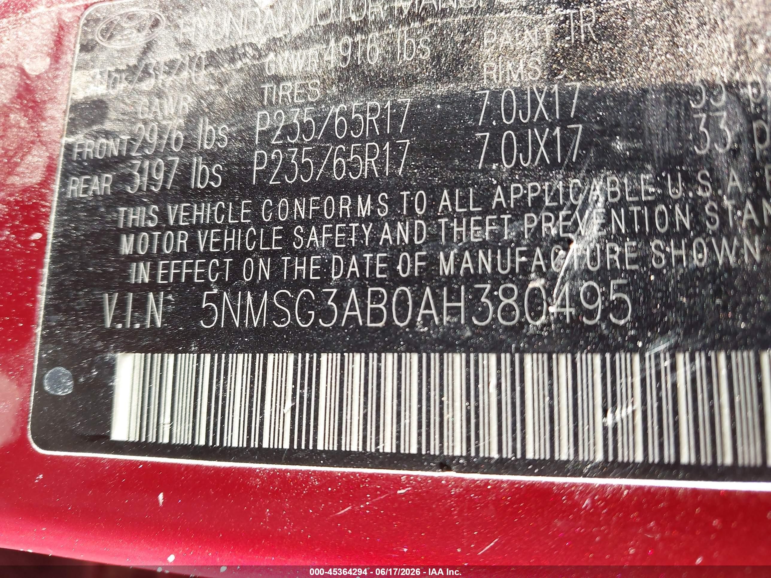 2010 Hyundai Santa Fe Gls Red vin: 5NMSG3AB0AH380495