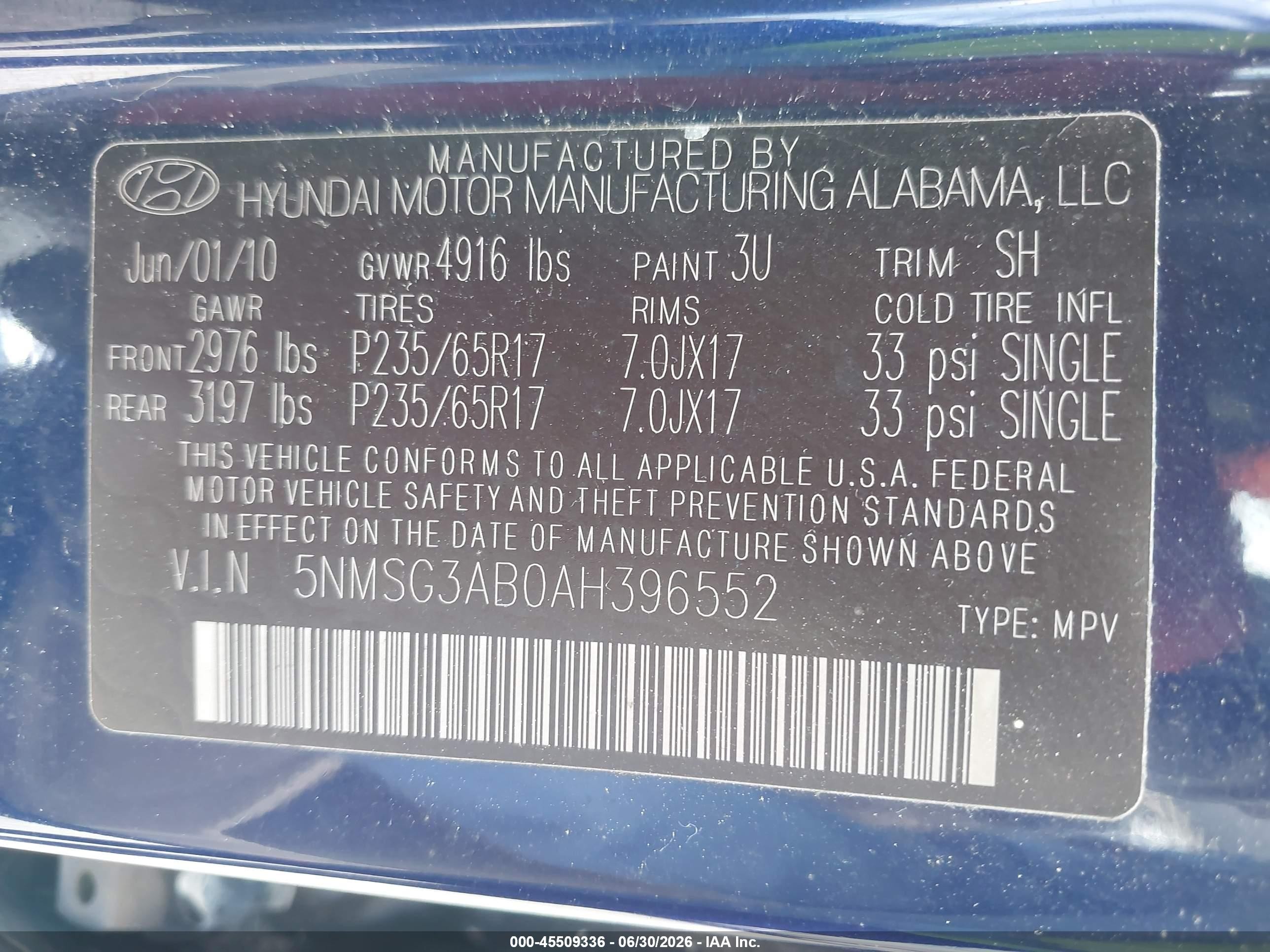 2010 Hyundai Santa Fe Gls Blue vin: 5NMSG3AB0AH396552