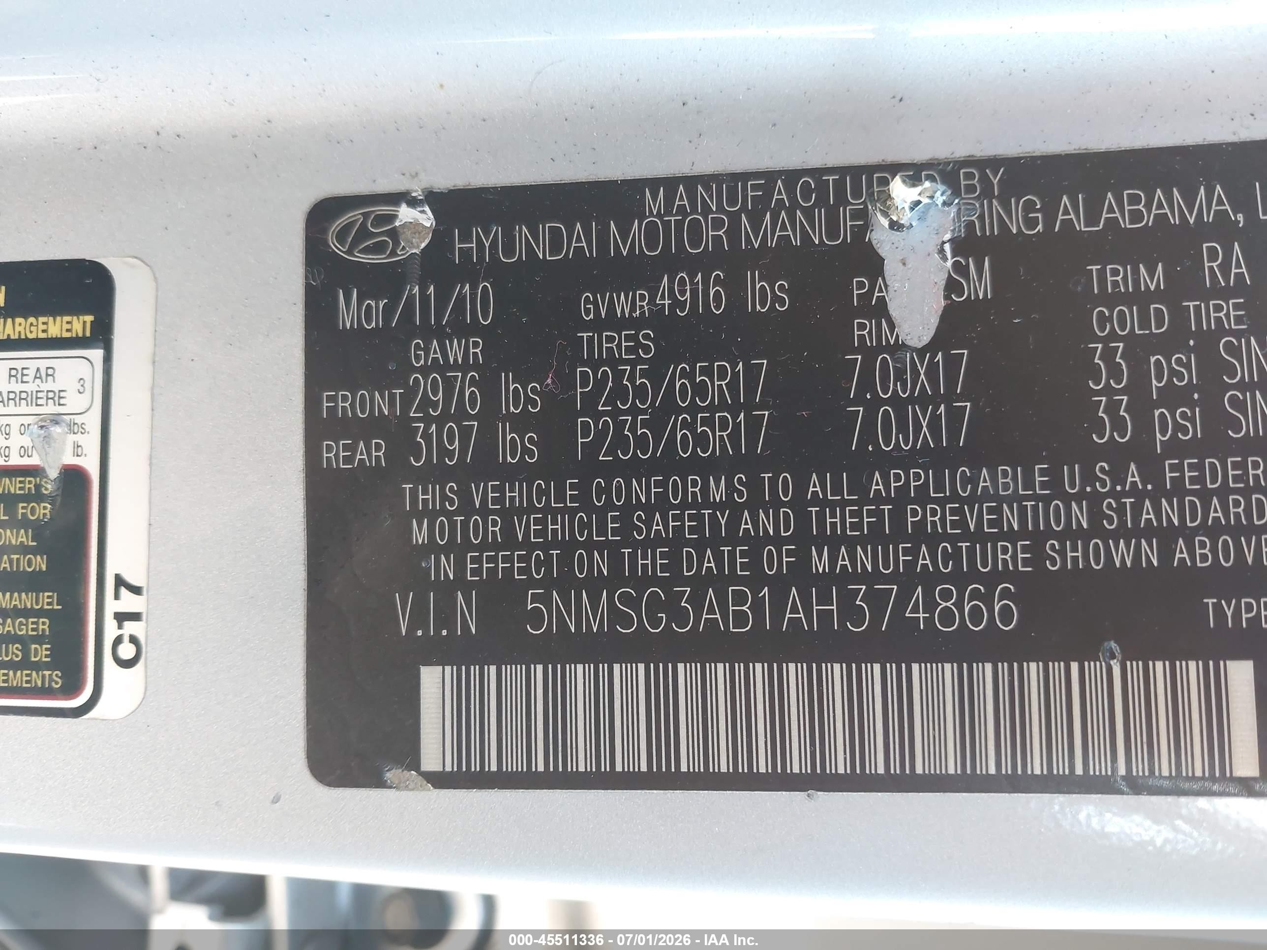 2010 Hyundai Santa Fe Gls Серый vin: 5NMSG3AB1AH374866