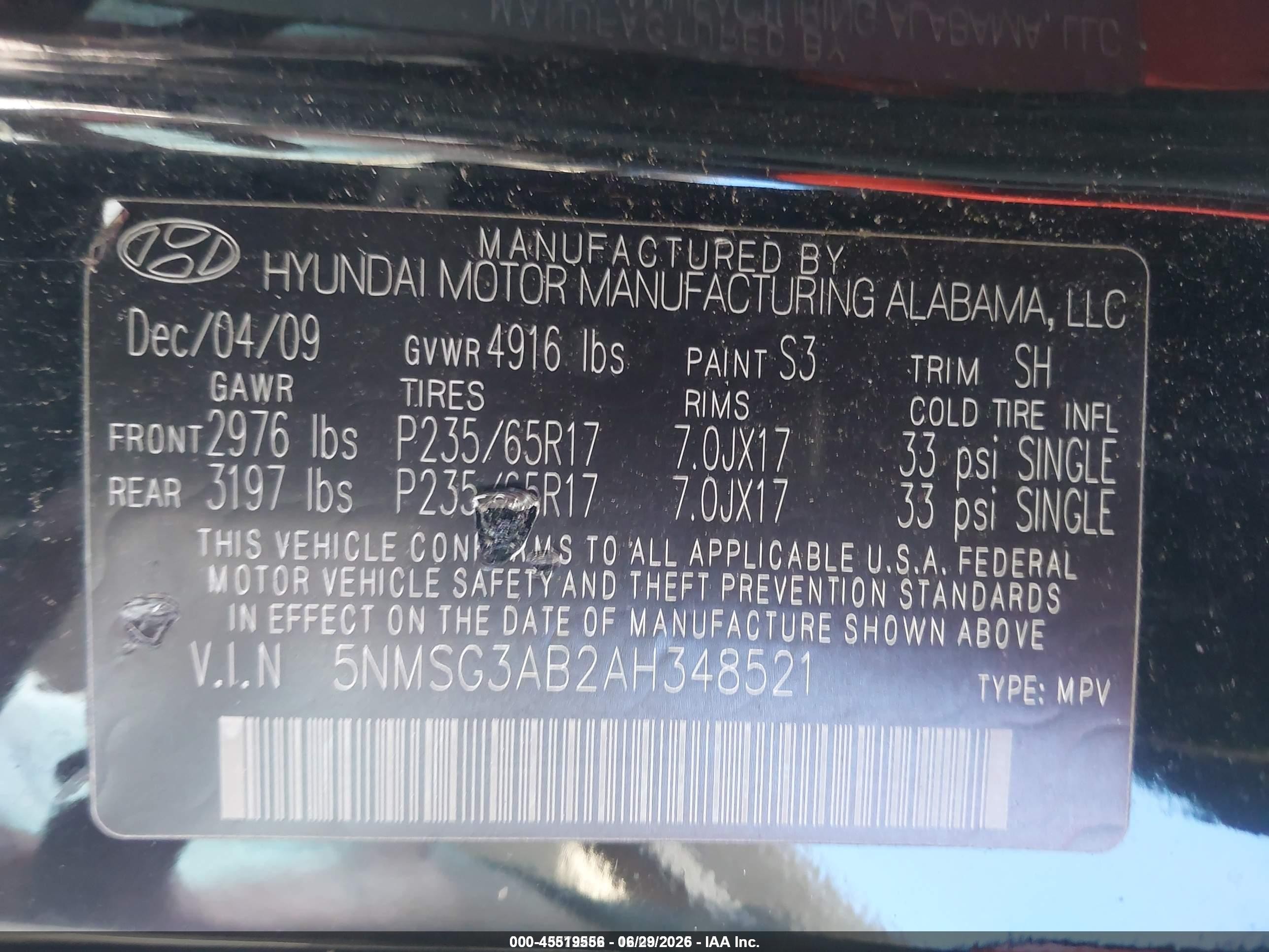2010 Hyundai Santa Fe Gls Black vin: 5NMSG3AB2AH348521