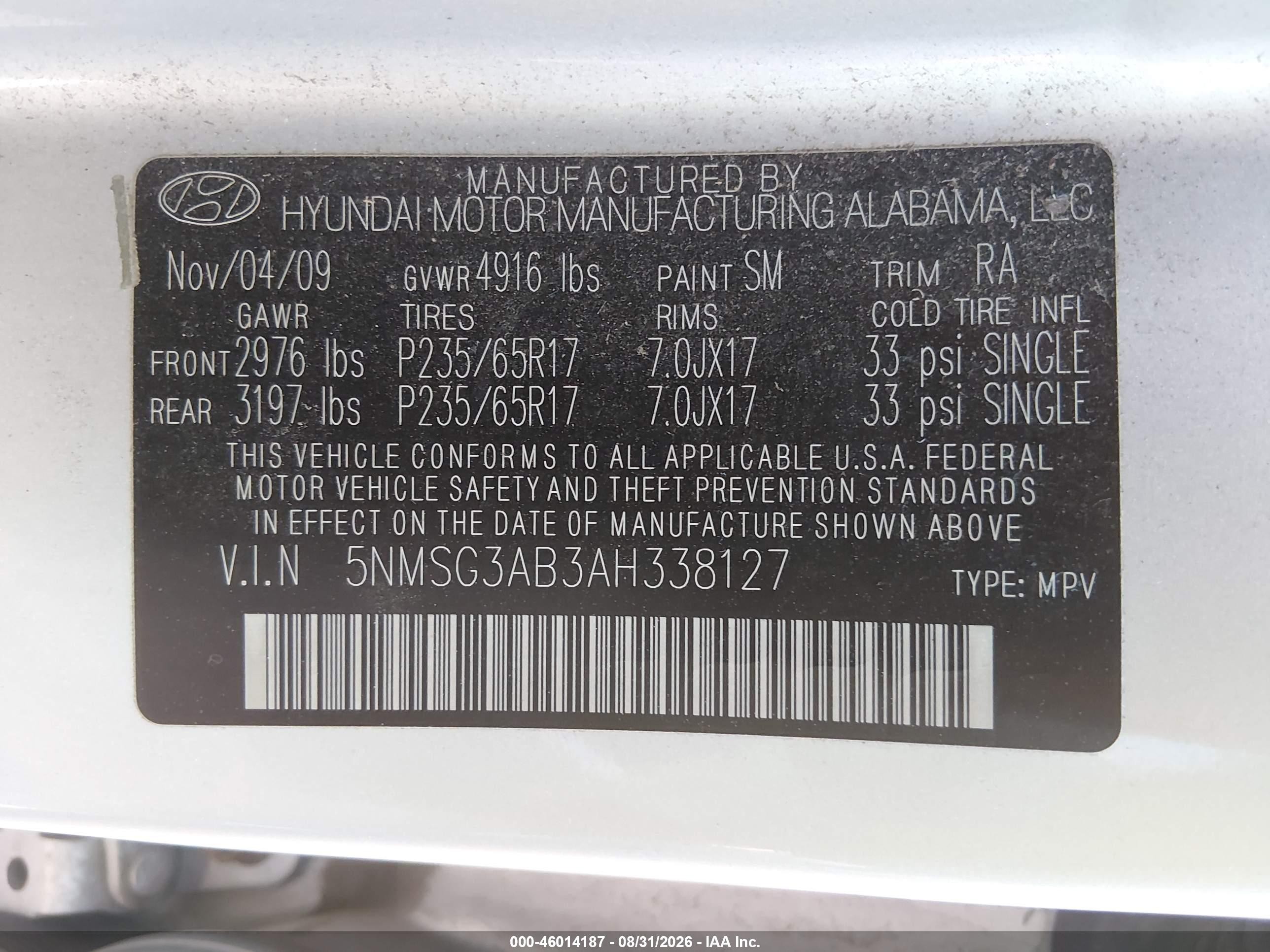 2010 Hyundai Santa Fe Gls Silver vin: 5NMSG3AB3AH338127