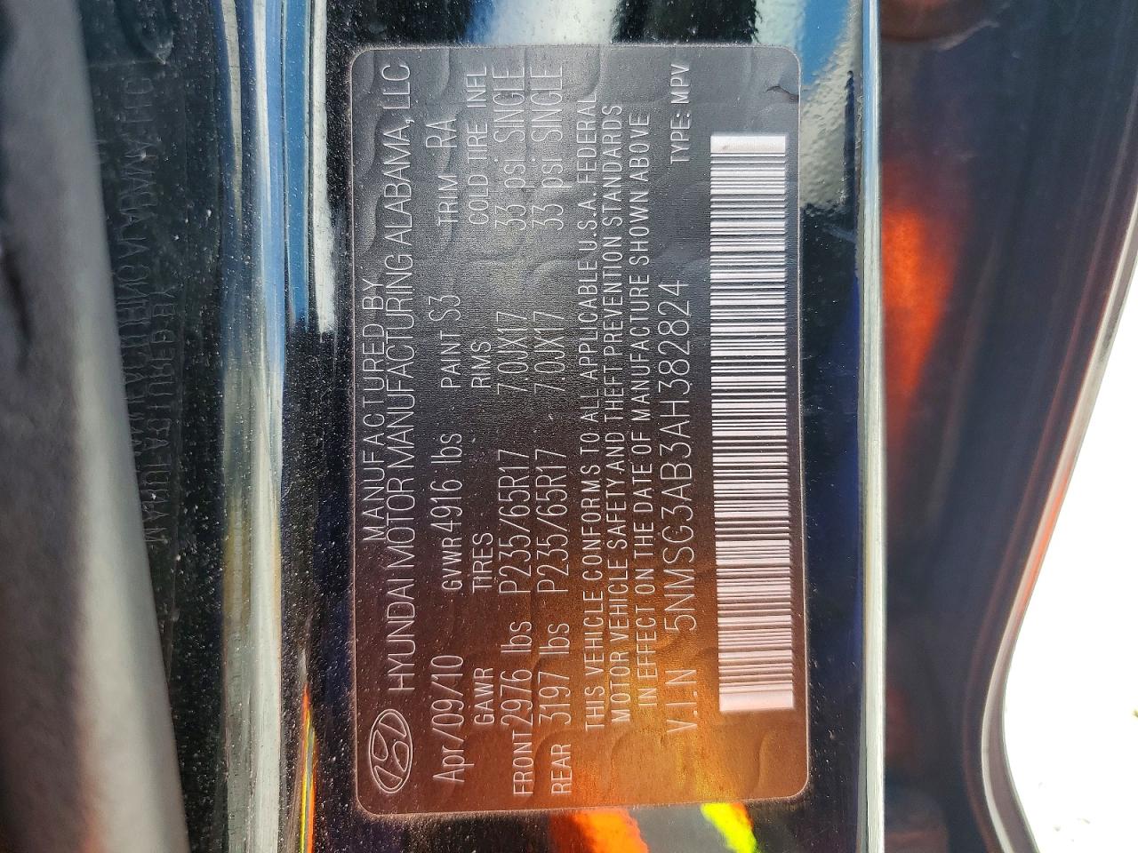 2010 Hyundai Santa Fe Gls Black vin: 5NMSG3AB3AH382824