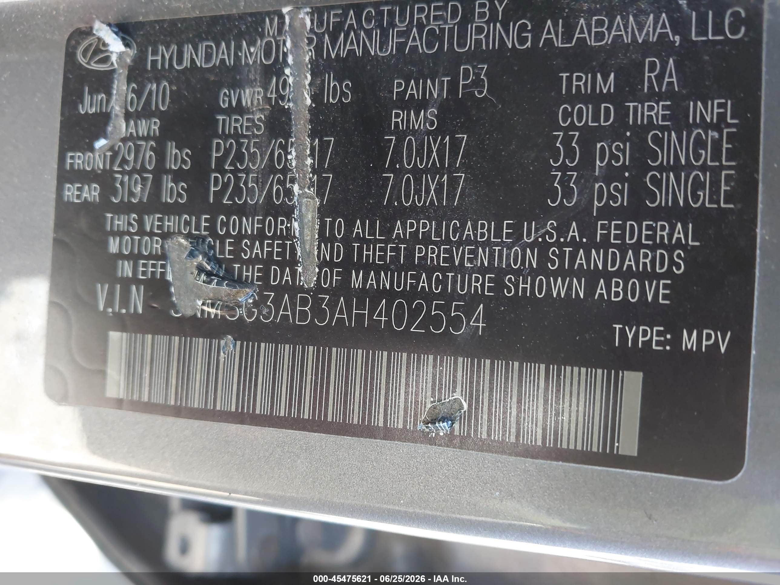 2010 Hyundai Santa Fe Gls Gray vin: 5NMSG3AB3AH402554