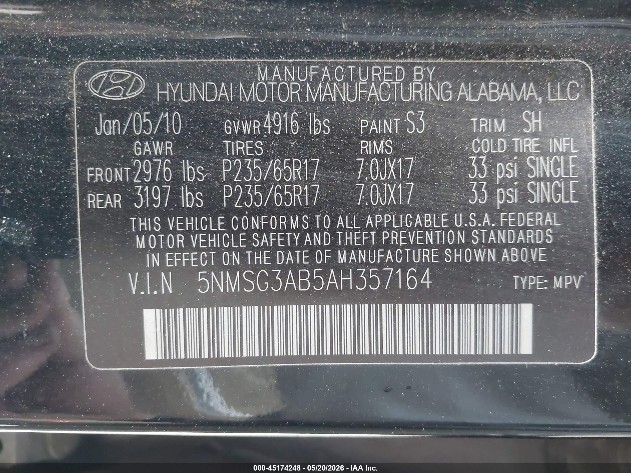 2010 Hyundai Santa Fe Gls Black vin: 5NMSG3AB5AH357164