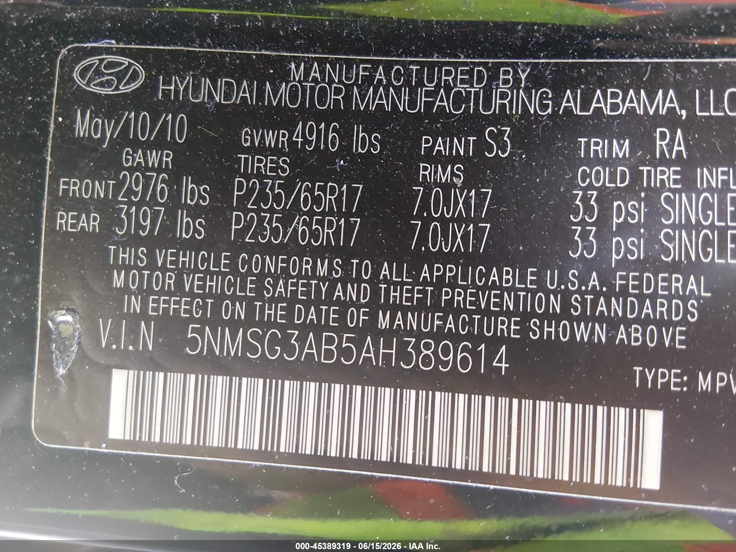 2010 Hyundai Santa Fe Gls Black vin: 5NMSG3AB5AH389614