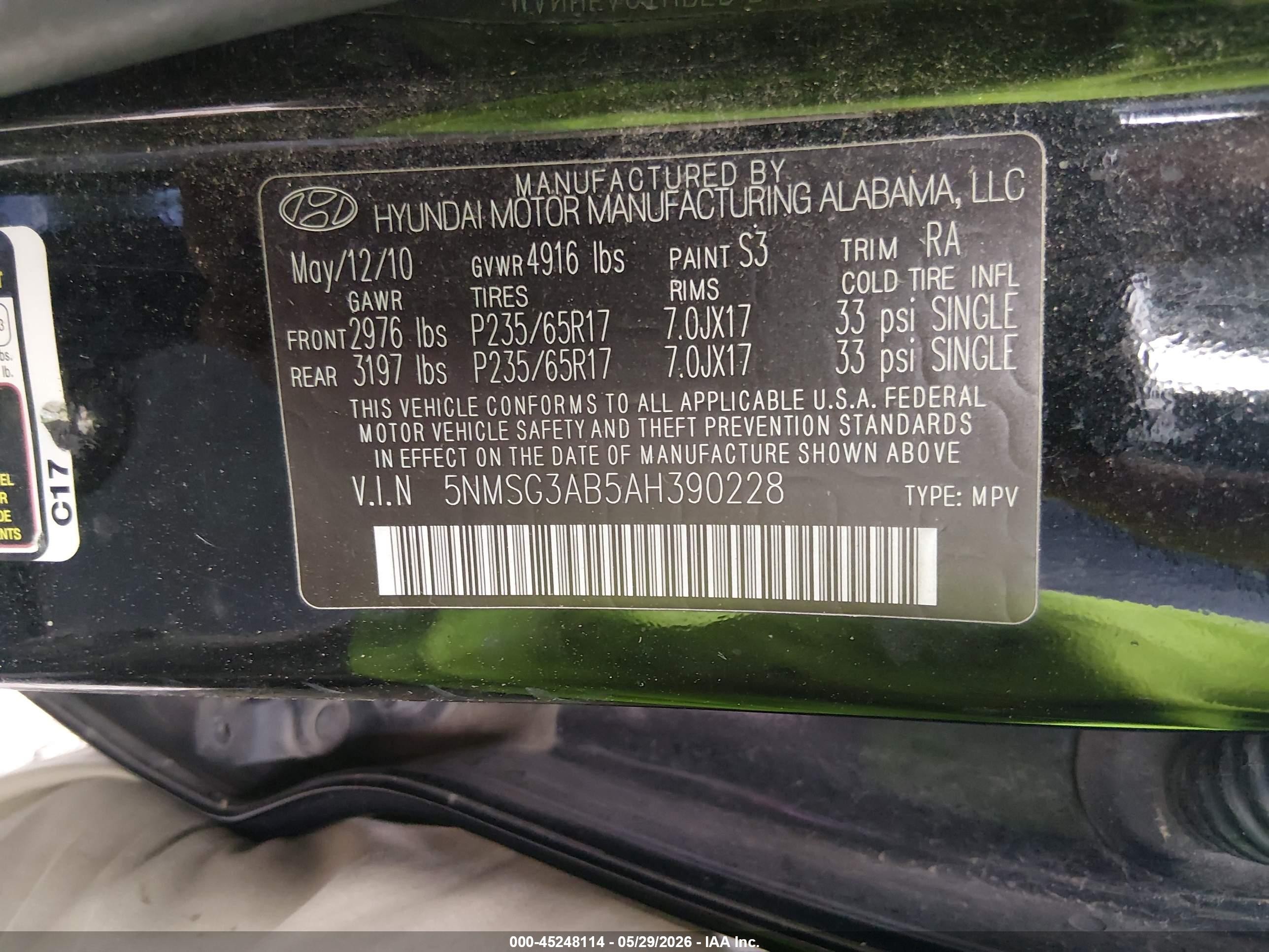 2010 Hyundai Santa Fe Gls Black vin: 5NMSG3AB5AH390228