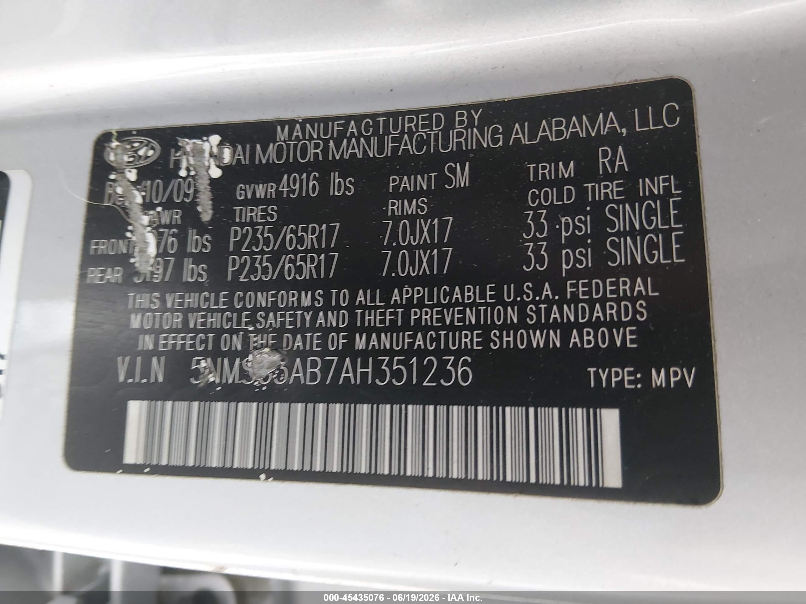 2010 Hyundai Santa Fe Gls Silver vin: 5NMSG3AB7AH351236