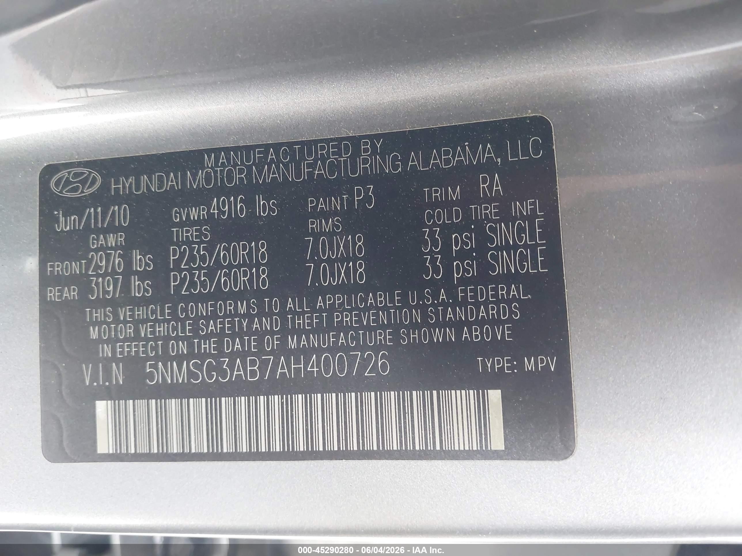 2010 Hyundai Santa Fe Gls Gray vin: 5NMSG3AB7AH400726