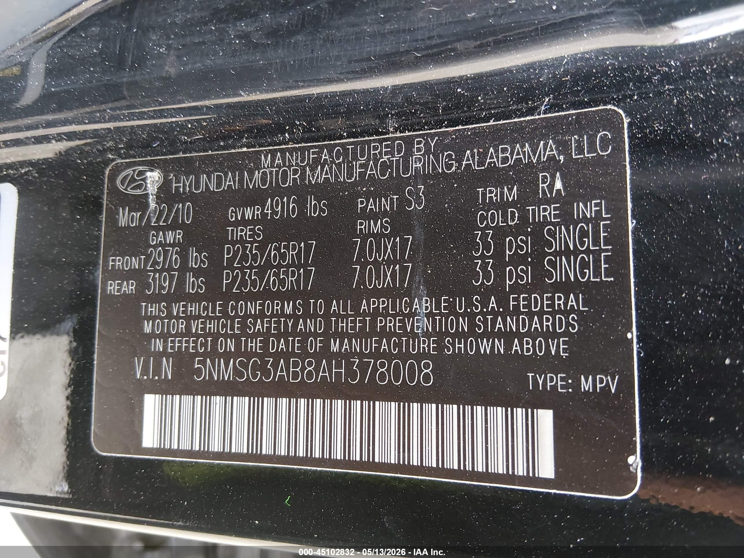 2010 Hyundai Santa Fe Gls Черный vin: 5NMSG3AB8AH378008