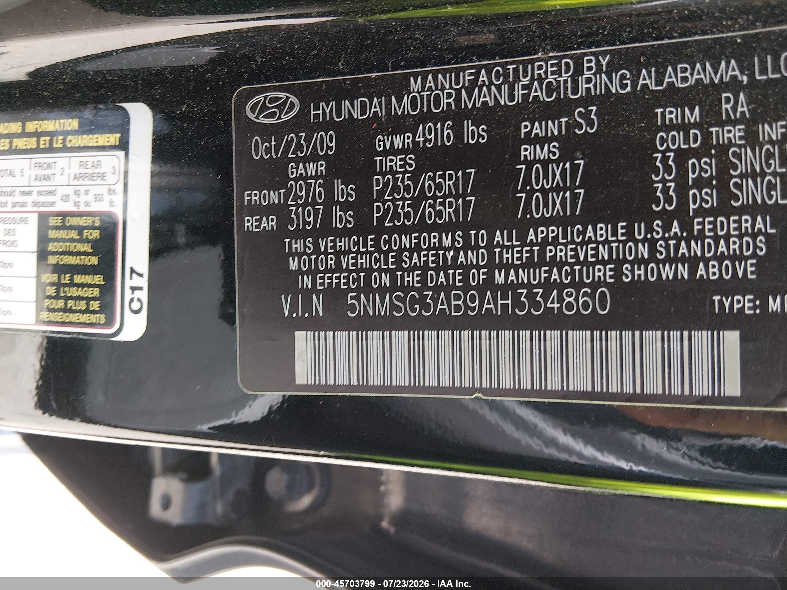 2010 Hyundai Santa Fe Gls Черный vin: 5NMSG3AB9AH334860