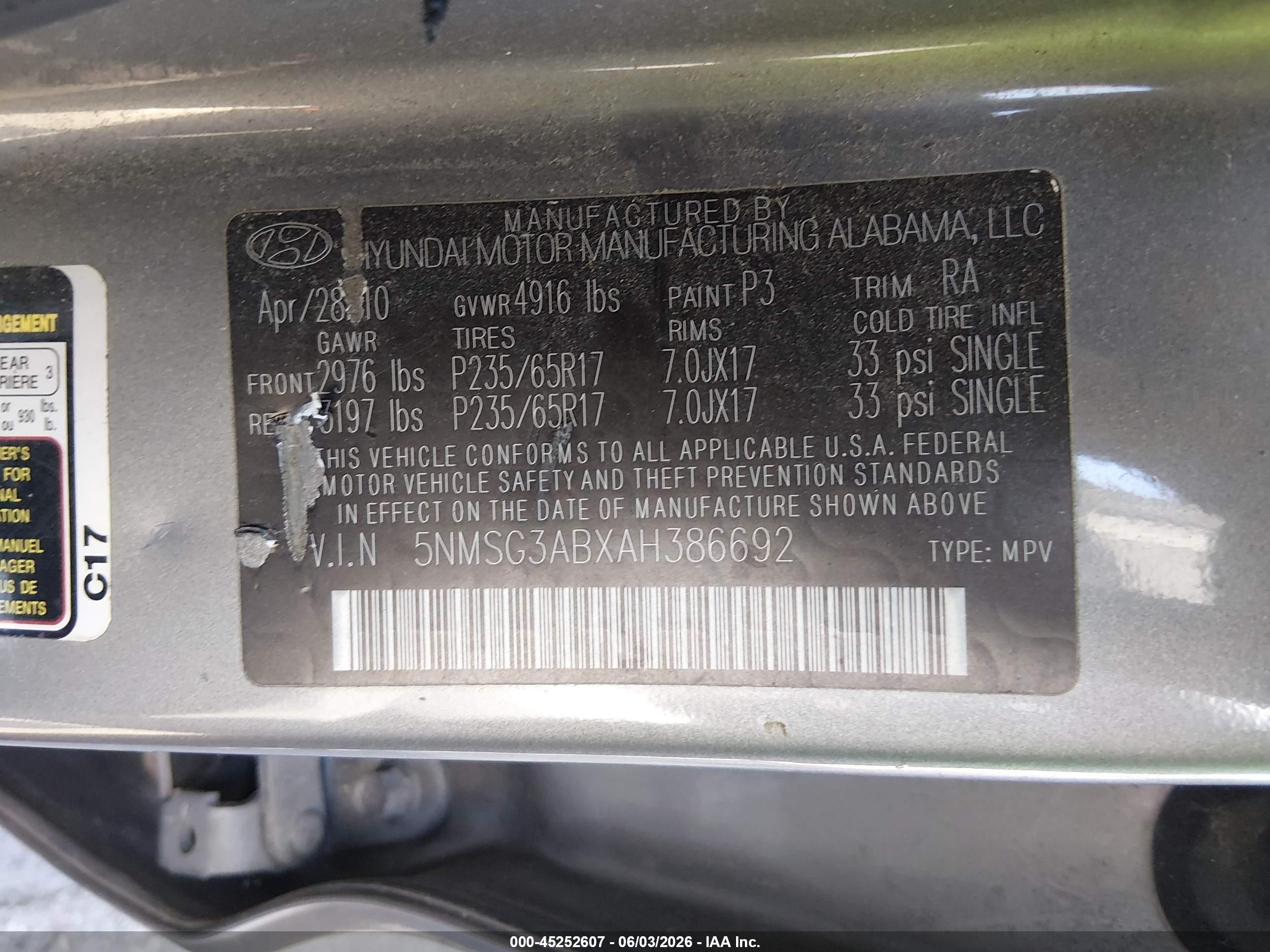 2010 Hyundai Santa Fe Gls Gray vin: 5NMSG3ABXAH386692