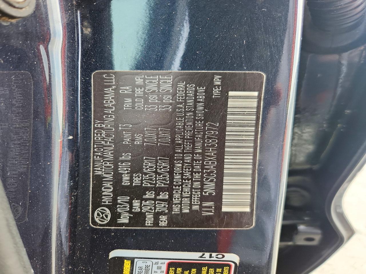 2010 Hyundai Santa Fe Gls Blue vin: 5NMSG3ABXAH387972