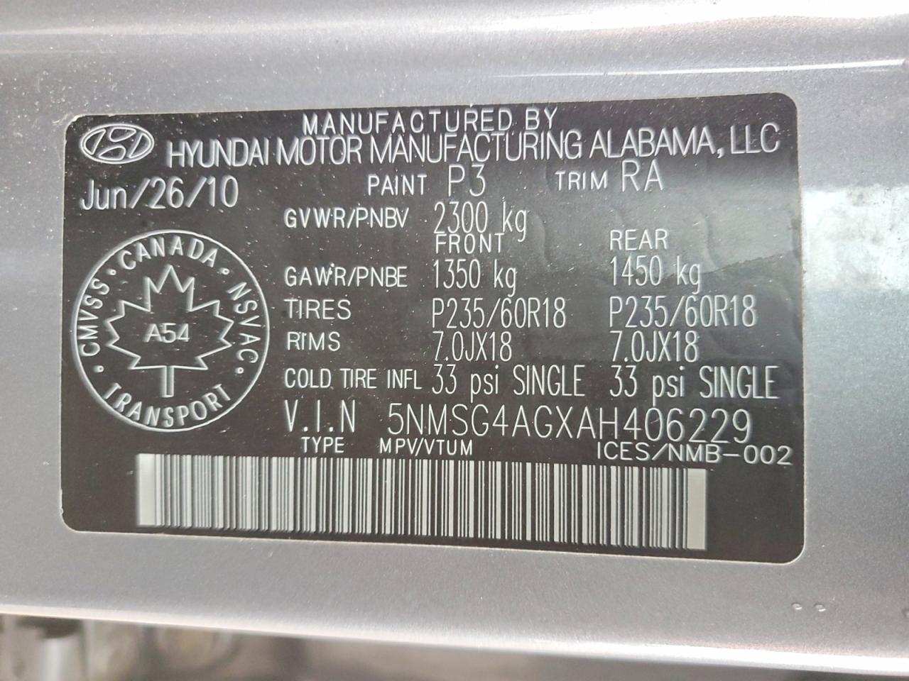 2010 Hyundai Santa Fe Gls Gray vin: 5NMSG4AGXAH406229